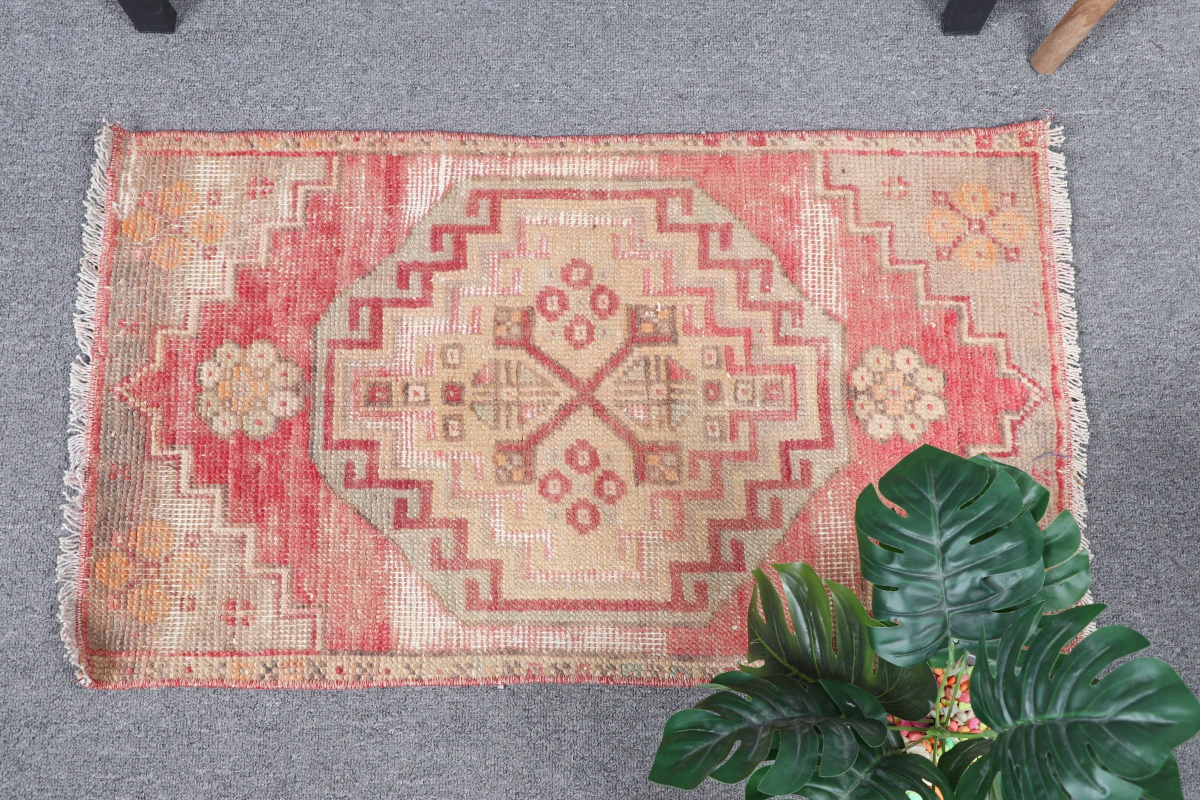 Bathroom Rugs, Turkish Rugs, Entryway Rug Rugs, Wool Rugs, Red Floor Rug, Vintage Rug, Rugs for Bedroom, Bedroom Rug, 1.4x2.5 ft Small Rugs