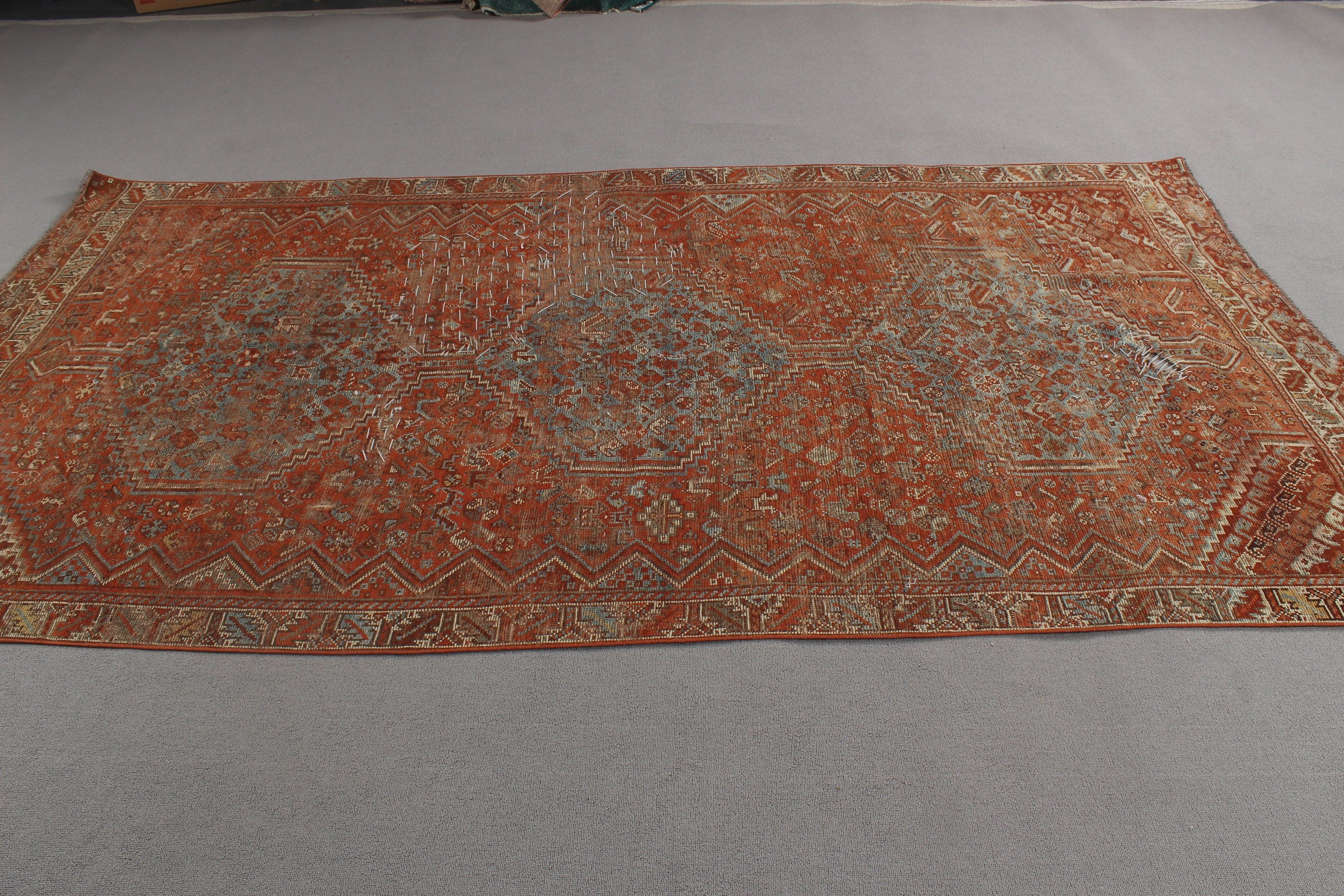 5.1x9.2 ft Büyük Halı, Salon Halıları, Türk Halısı, Kırmızı Yer Halıları, Vintage Halılar, Boho Halıları, Yemek Odası Halısı, Oturma Odası Halısı, Oushak Halıları