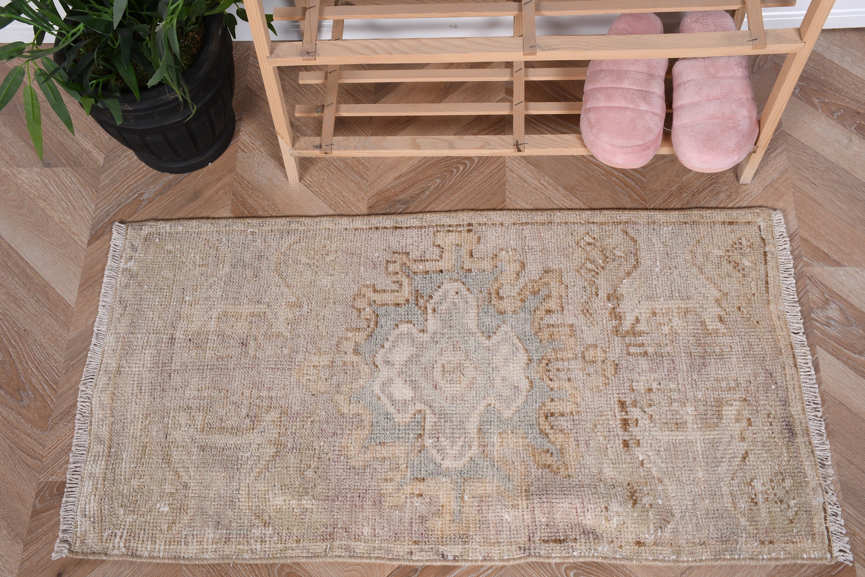 1.5x2.9 ft Küçük Halı, Vintage Halı, Çocuk Halıları, Bej Ev Dekorasyonu Halısı, Mutfak Halıları, Göçebe Halısı, Türk Halısı, Oryantal Halı, Fas Halıları