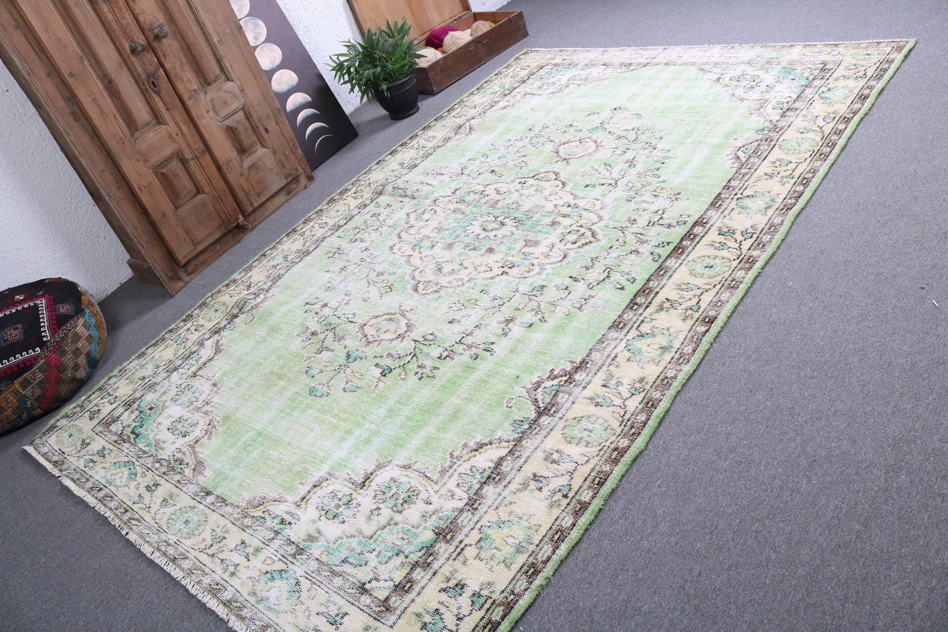 Salon Rug, Turkish Rug, Green Statement Rug, Home Decor Rugs, Exotic Rug, Oriental Rug, 6.2x9.6 ft Large Rug, Vintage Rug, Living Room Rugs