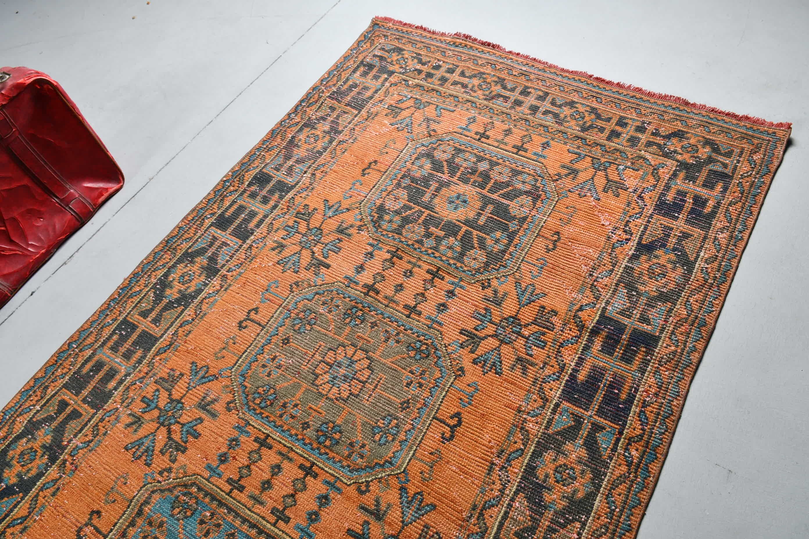 Orange Oriental Rug, Cool Rug, Turkish Rug, Bedroom Rug, Rugs for Bedroom, Pale Rug, Living Room Rug, Vintage Rugs, 4.5x10.7 ft Large Rug