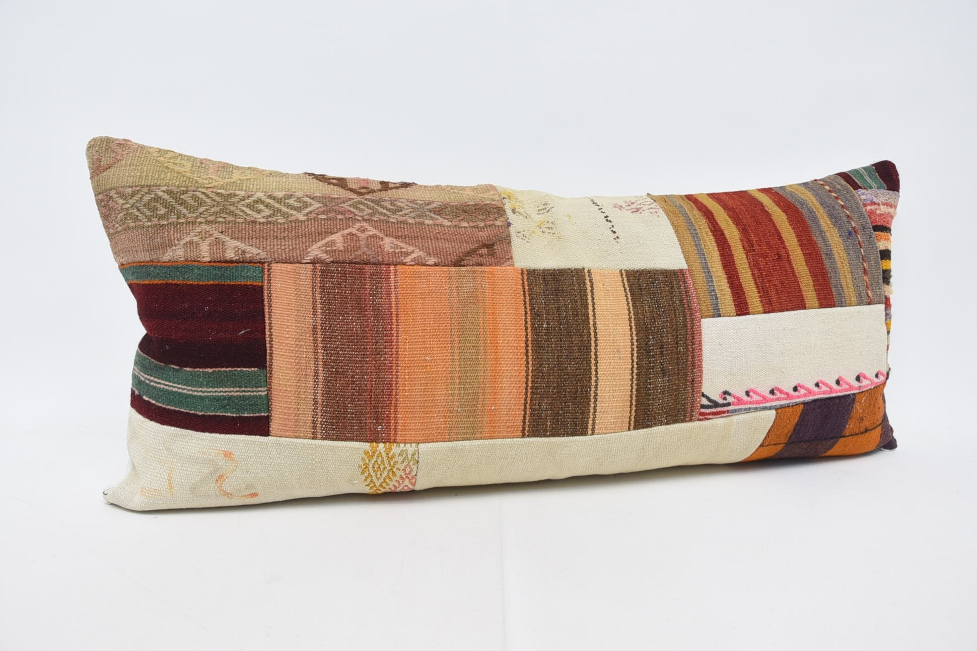 Bohemian Cushion Pillow Case, Boho Pillow Sham Cover, 16"x36" Orange Cushion, Handmade Kilim Cushion, Vintage Pillow