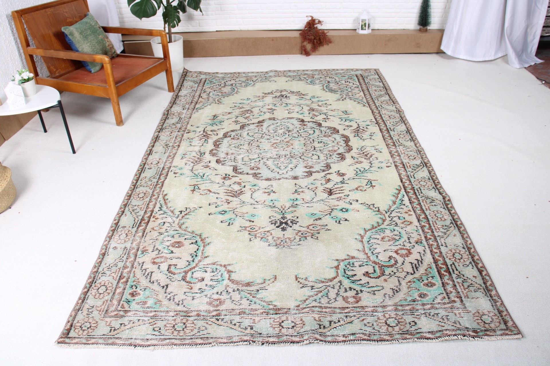 Flatweave Rug, Turkish Rug, Exotic Rugs, 5.4x9.1 ft Large Rug, Large Oushak Rug, Vintage Rugs, Modern Rug, Salon Rug, Green Neutral Rug