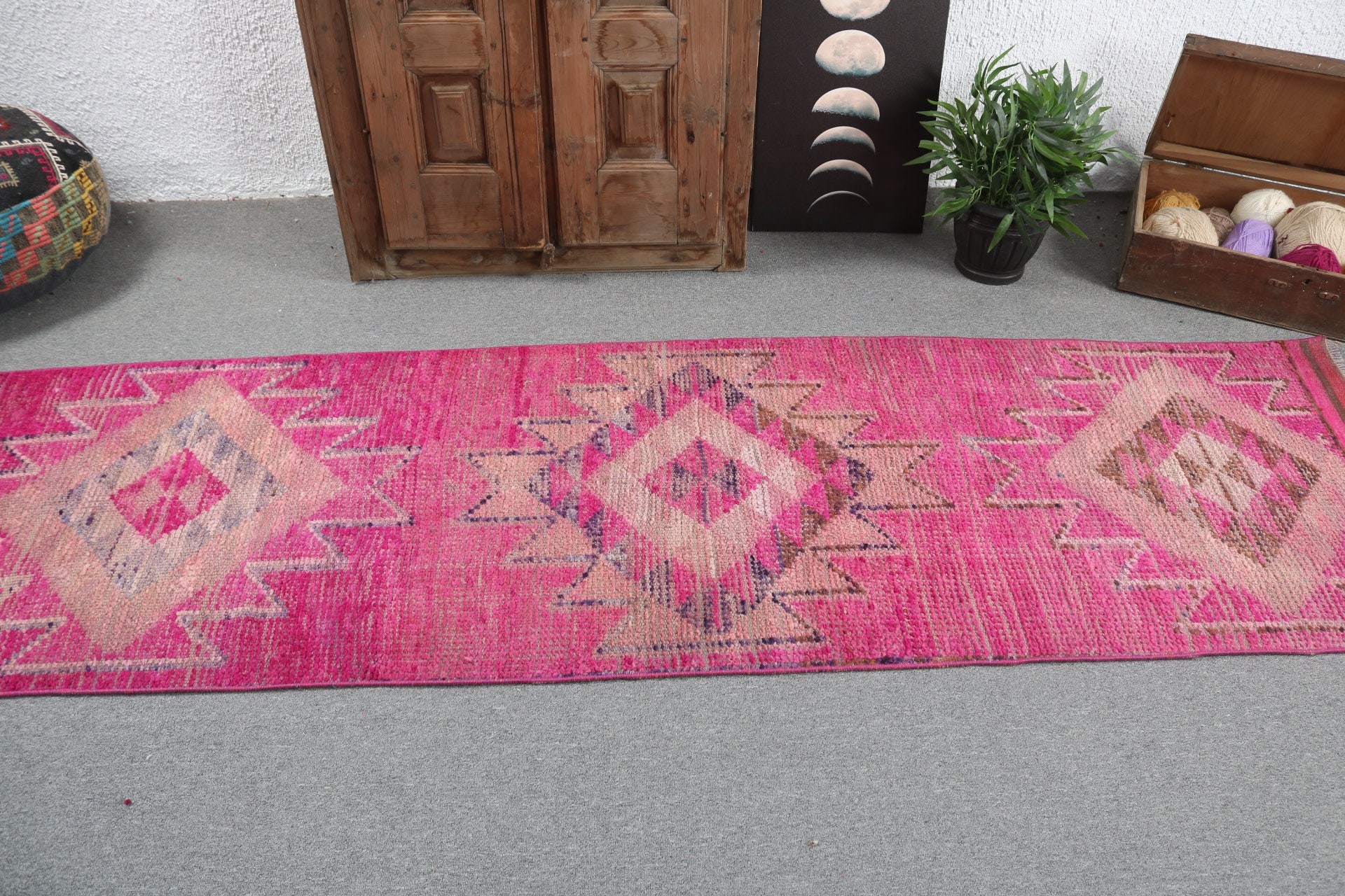 Turkish Rugs, Modern Rugs, Vintage Rug, Kitchen Rugs, Hallway Rug, Pink Luxury Rug, Handwoven Rugs, 2.7x9.3 ft Runner Rugs, Corridor Rugs