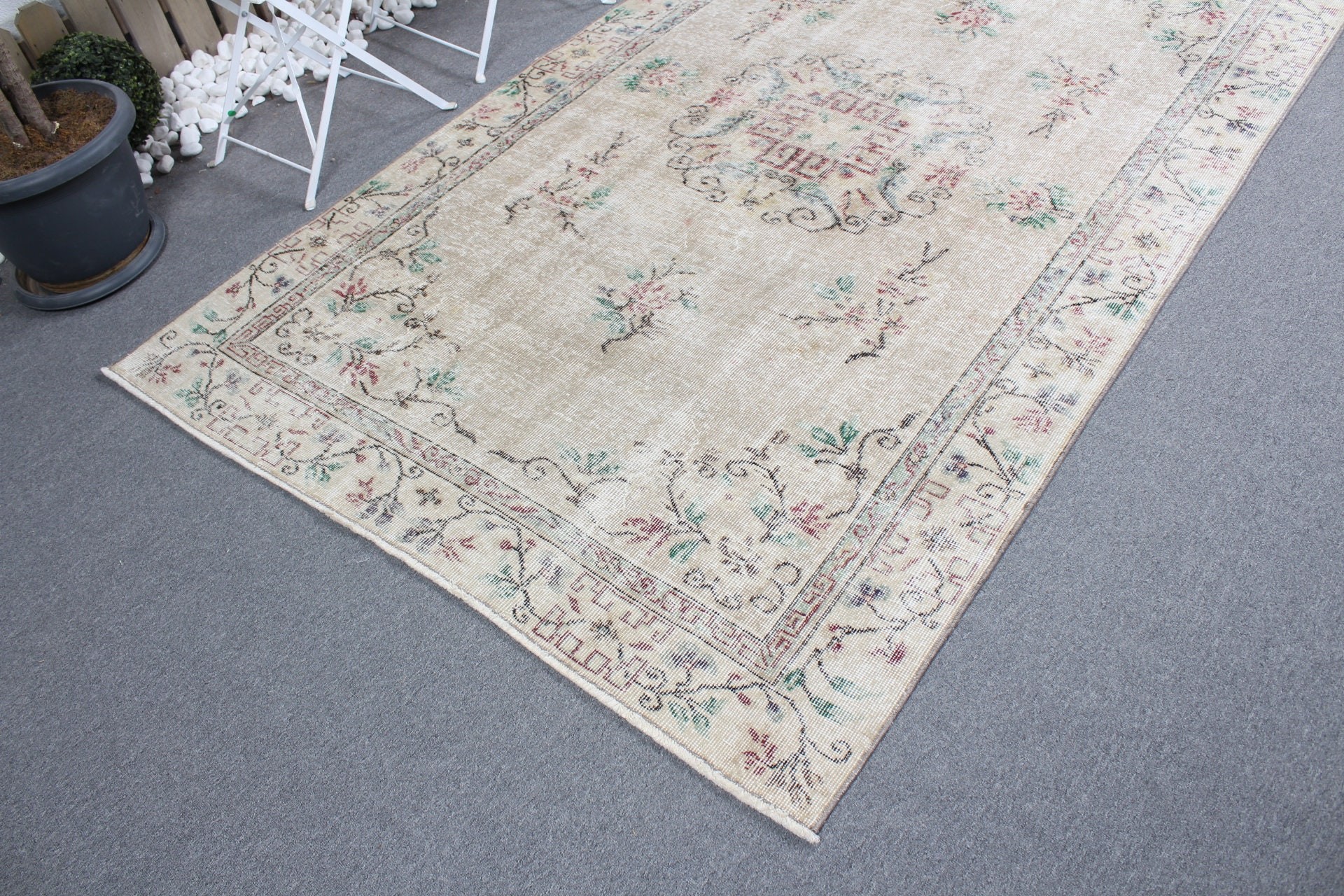 Cool Rug, Beige Antique Rug, Vintage Rugs, Turkish Rug, Eclectic Rugs, Wool Rugs, Living Room Rug, Dining Room Rugs, 5x8.1 ft Large Rug