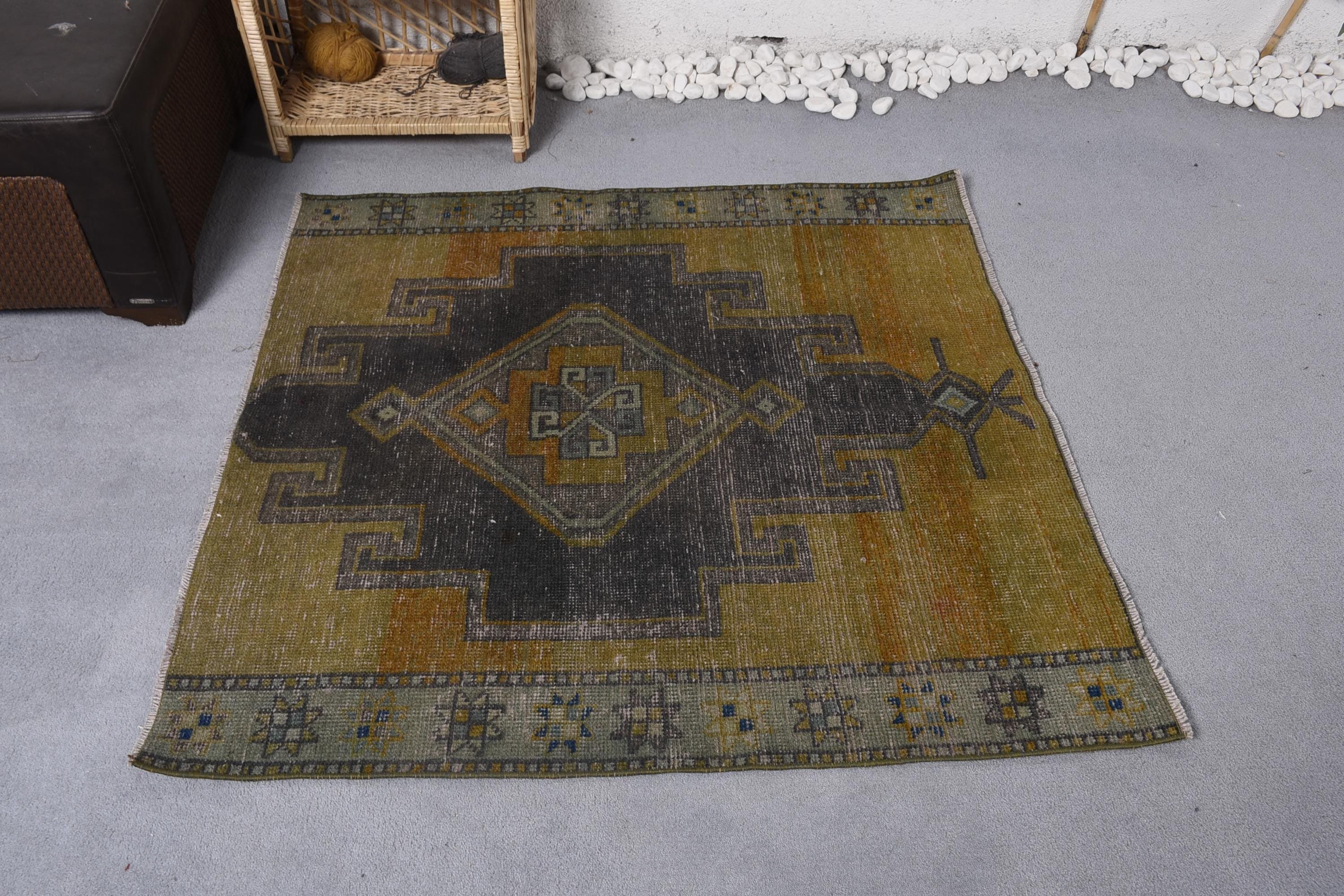 3.9x4.1 ft Accent Rugs, Neutral Rug, Rugs for Accent, Vintage Rugs, Oriental Rugs, Vintage Accent Rugs, Green Oriental Rugs, Turkish Rugs