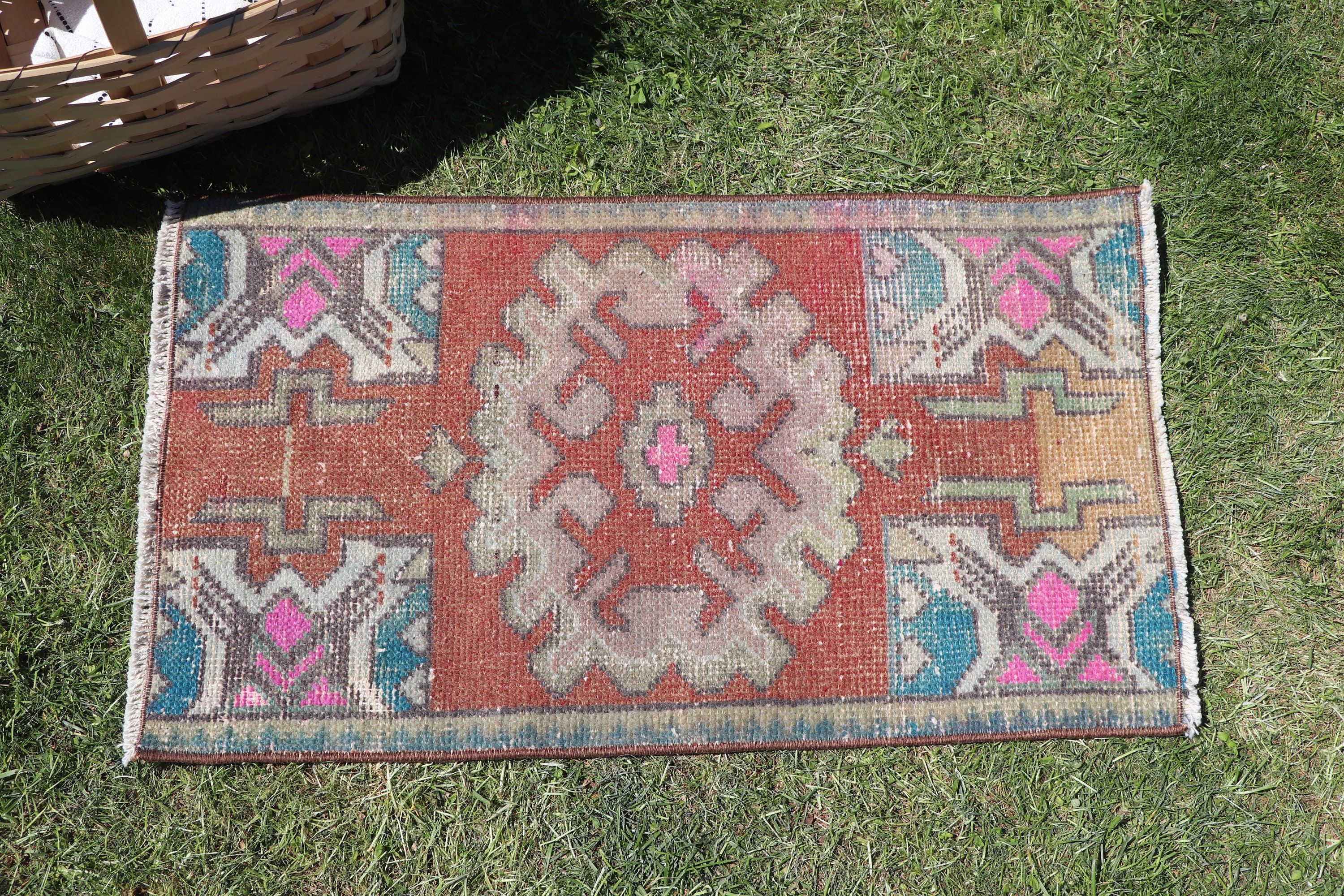 Geometrik Halı, Küçük Vintage Halı, Araba Paspas Halıları, Oryantal Halı, Turuncu Lüks Halı, Vintage Halılar, Türk Halıları, 1.4x2.5 ft Küçük Halılar