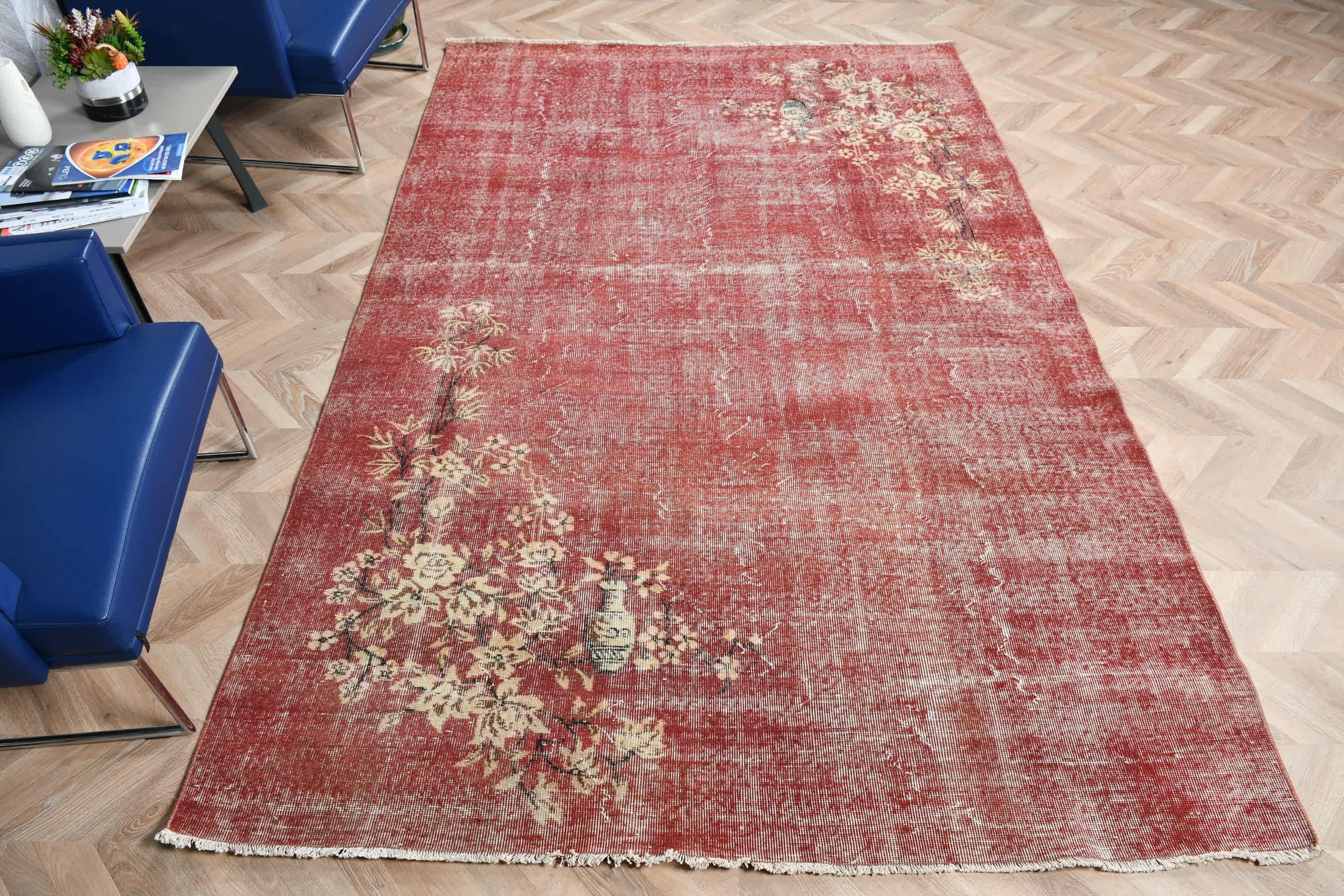 Vintage Rug, Cool Rug, Dining Room Rugs, Rugs for Dining Room, 5.9x9.4 ft Large Rugs, Turkish Rugs, Anatolian Rugs, Red Bedroom Rugs