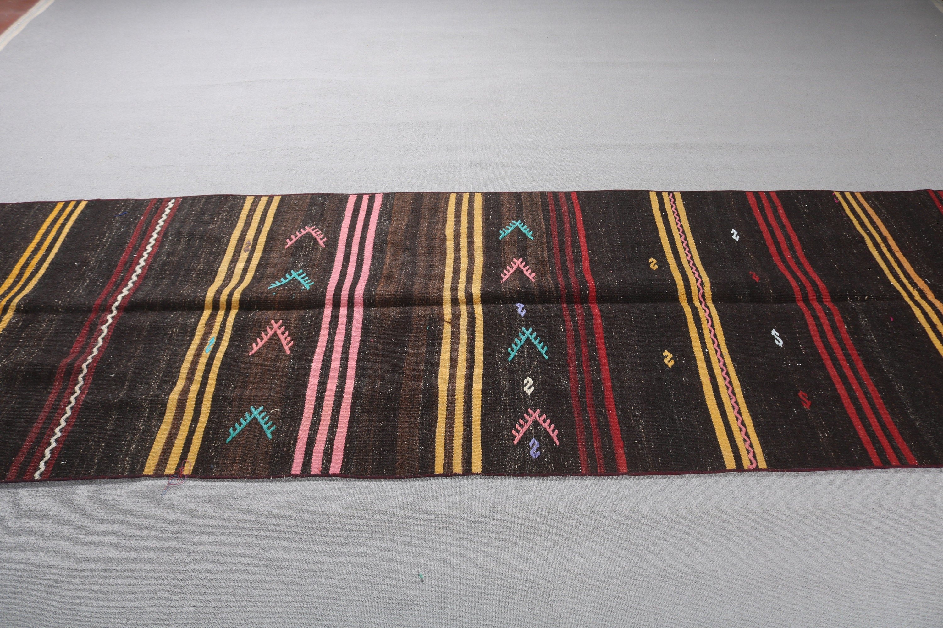 Bedroom Rug, Anatolian Rug, 3.3x11.8 ft Runner Rugs, Vintage Rug, Corridor Rug, Turkish Rug, Brown Kitchen Rugs, Kilim, Hallway Rugs