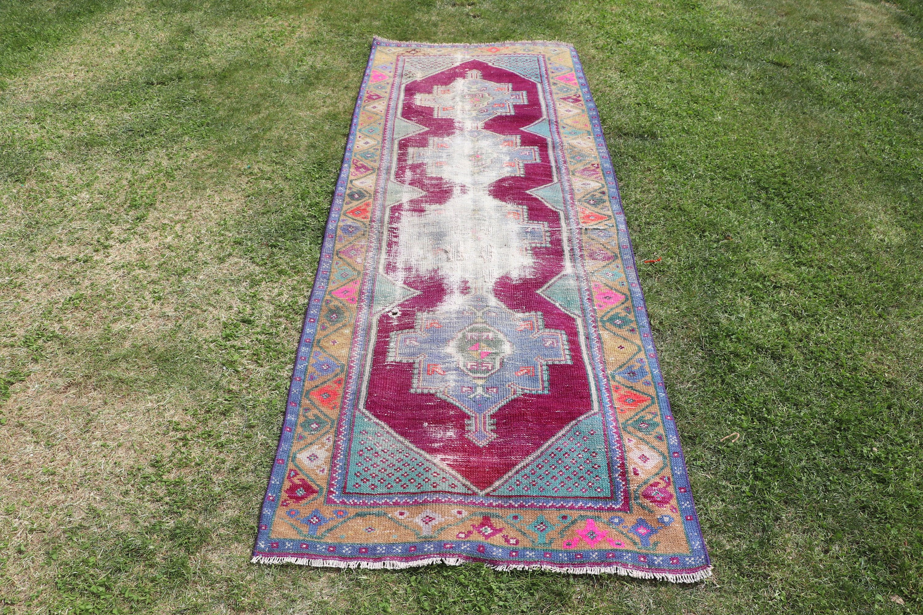 Oryantal Halılar, Uzun Yolluk Halı, Vintage Halı, Mor Oryantal Halı, Yün Halı, Vintage Runner Halıları, Türk Halısı, 2,7x7,4 ft Runner Halıları