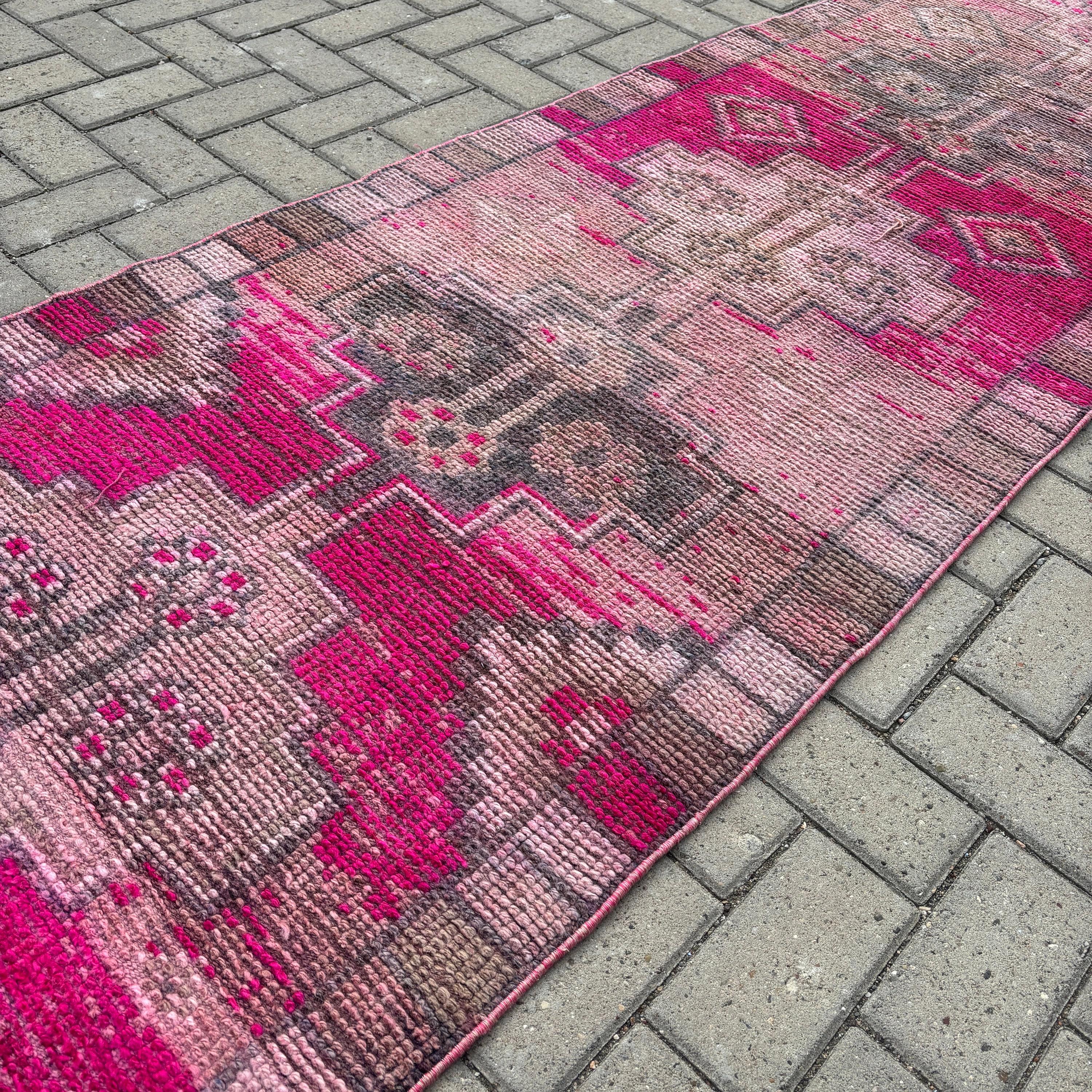 Kitchen Rugs, Rugs for Corridor, Turkish Rugs, Oushak Rugs, Pink Neutral Rug, Beni Ourain Runner Rug, 2.9x11.1 ft Runner Rug, Vintage Rug