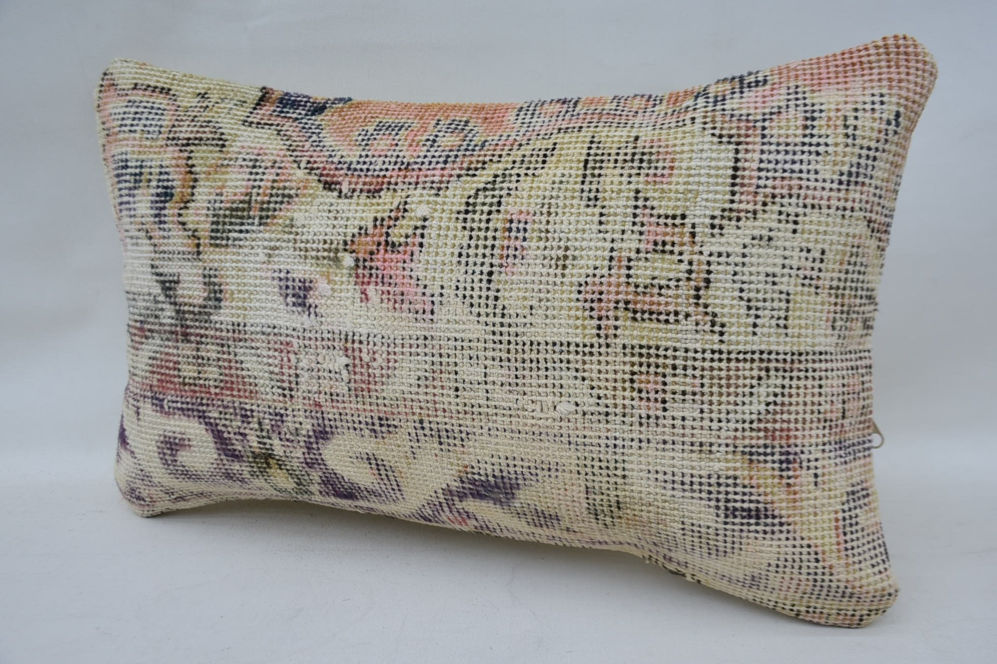 12"x20" Beige Pillow, Kilim Cushion Sham, Vintage Pillow, Turkish Kilim Pillow, Nomadic Pillow Sham, Bright Pillow Cover