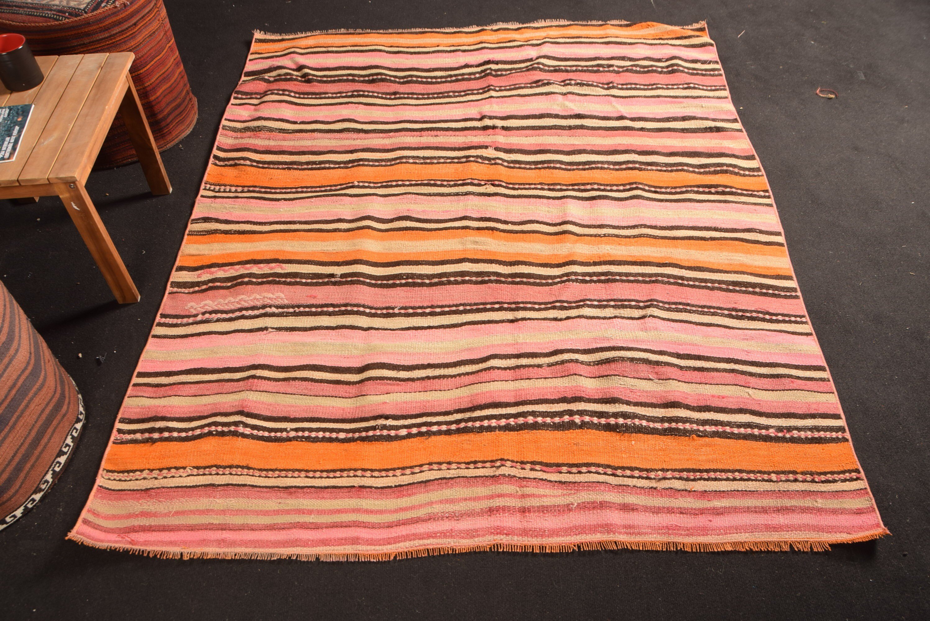 Anadolu Halıları, Yer Halısı, Kilim, Pembe Yün Halı, Yurt Halıları, 5.1x6.1 ft Alan Halısı, Yemek Odası Halıları, Türk Halısı, Vintage Halılar