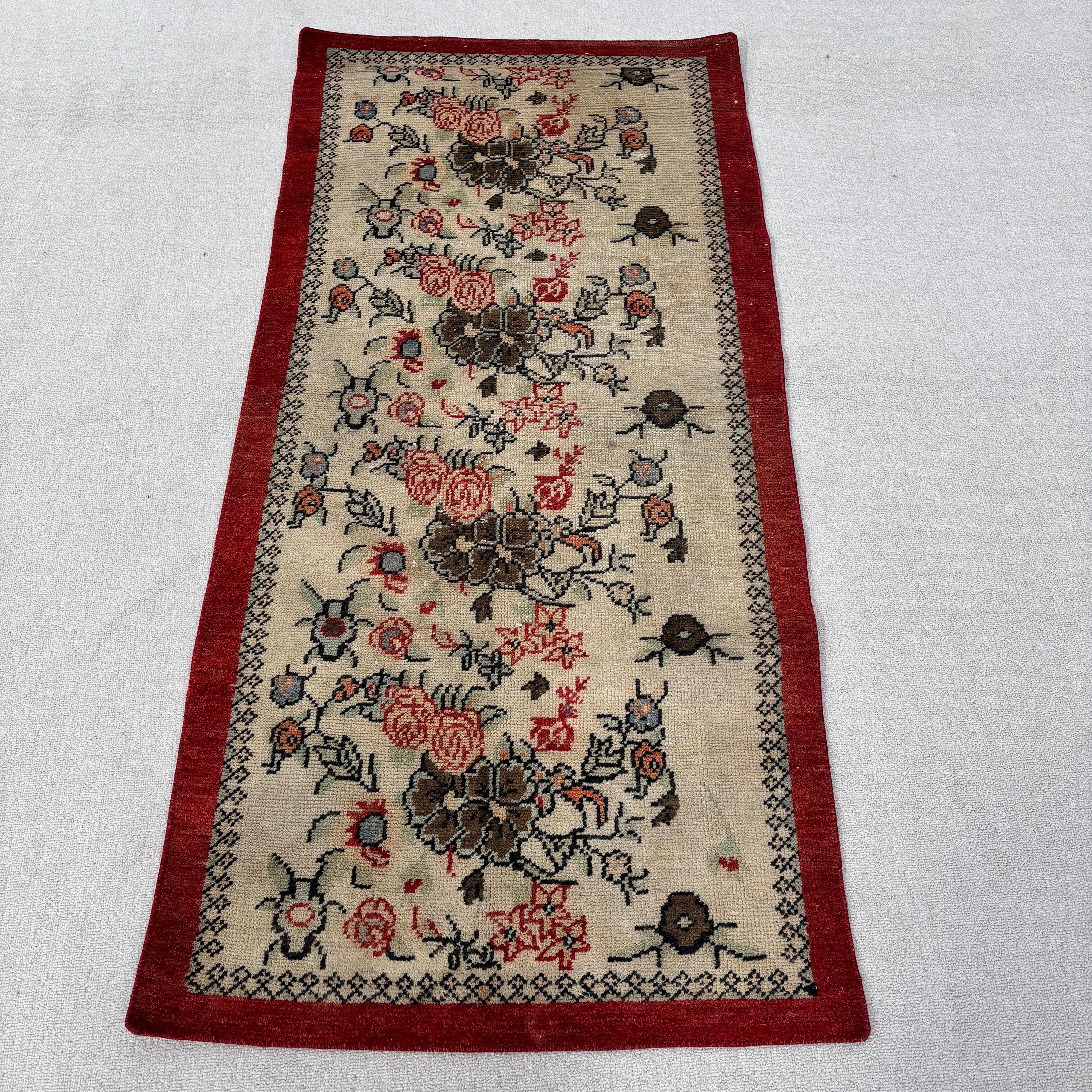 Vintage Rug, 2.5x5.4 ft Small Rugs, Bathroom Rugs, Turkish Rug, Rugs for Entry, Floor Rug, Beige Statement Rug, Handmade Rug, Luxury Rugs