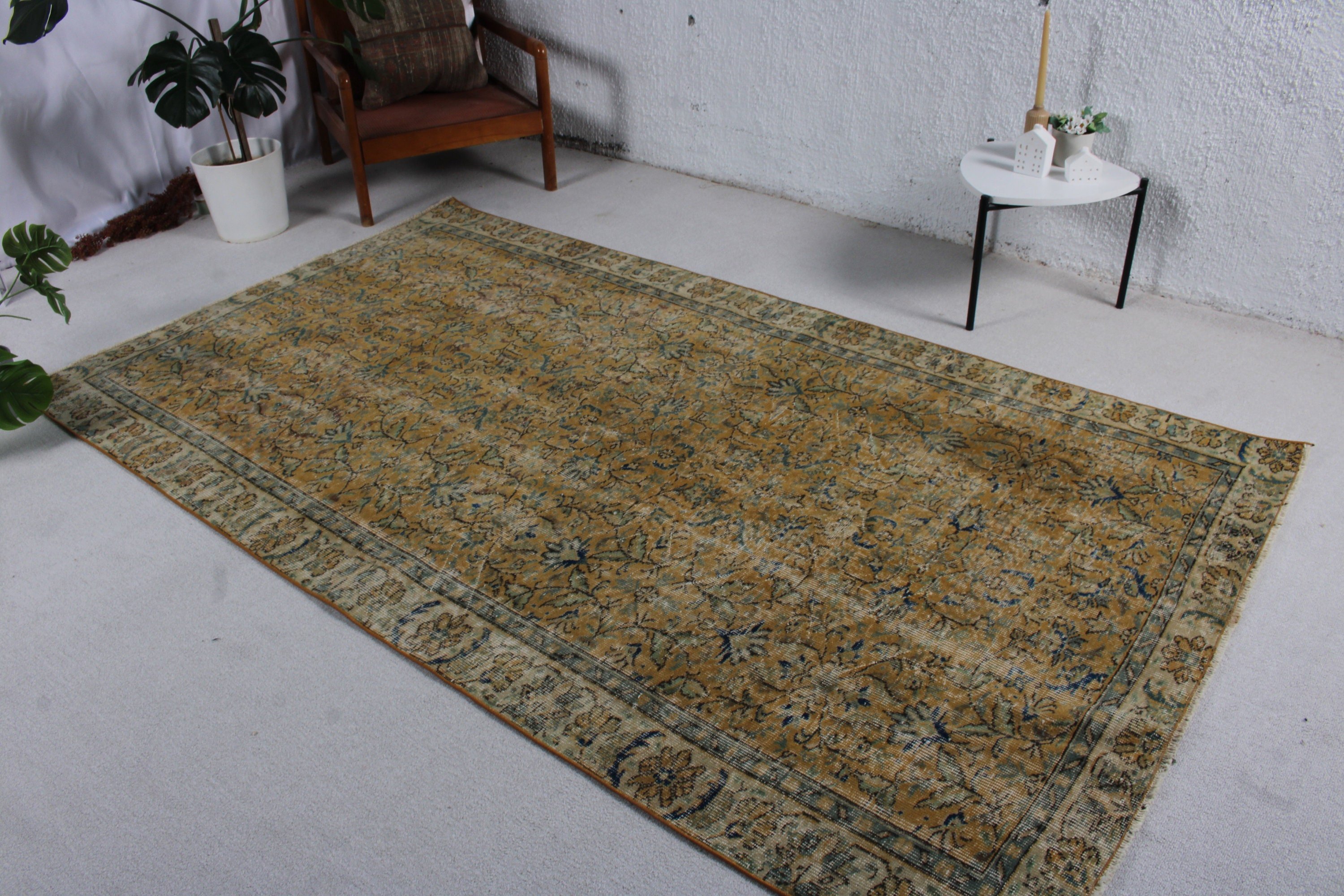 Vintage Dekor Halıları, Turuncu El Dokuma Halı, Vintage Halılar, Türk Halısı, Salon Halısı, Nötr Halı, Yatak Odası Halısı, Oryantal Halı, 5x8,6 ft Büyük Halılar