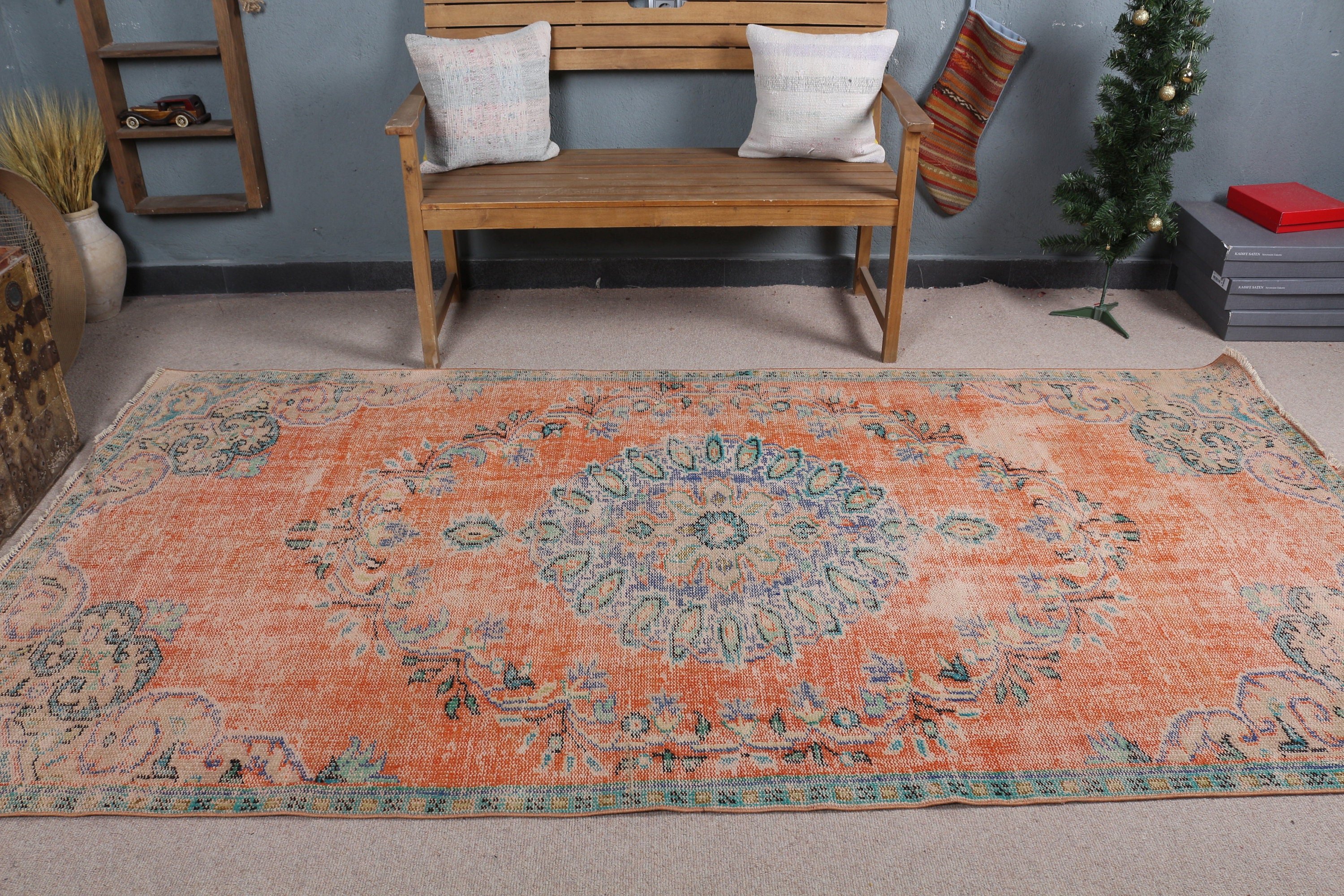 4.8x9.2 ft Large Rugs, Antique Rug, Rugs for Bedroom, Turkish Rugs, Living Room Rug, Bedroom Rugs, Orange Bedroom Rug, Vintage Rugs