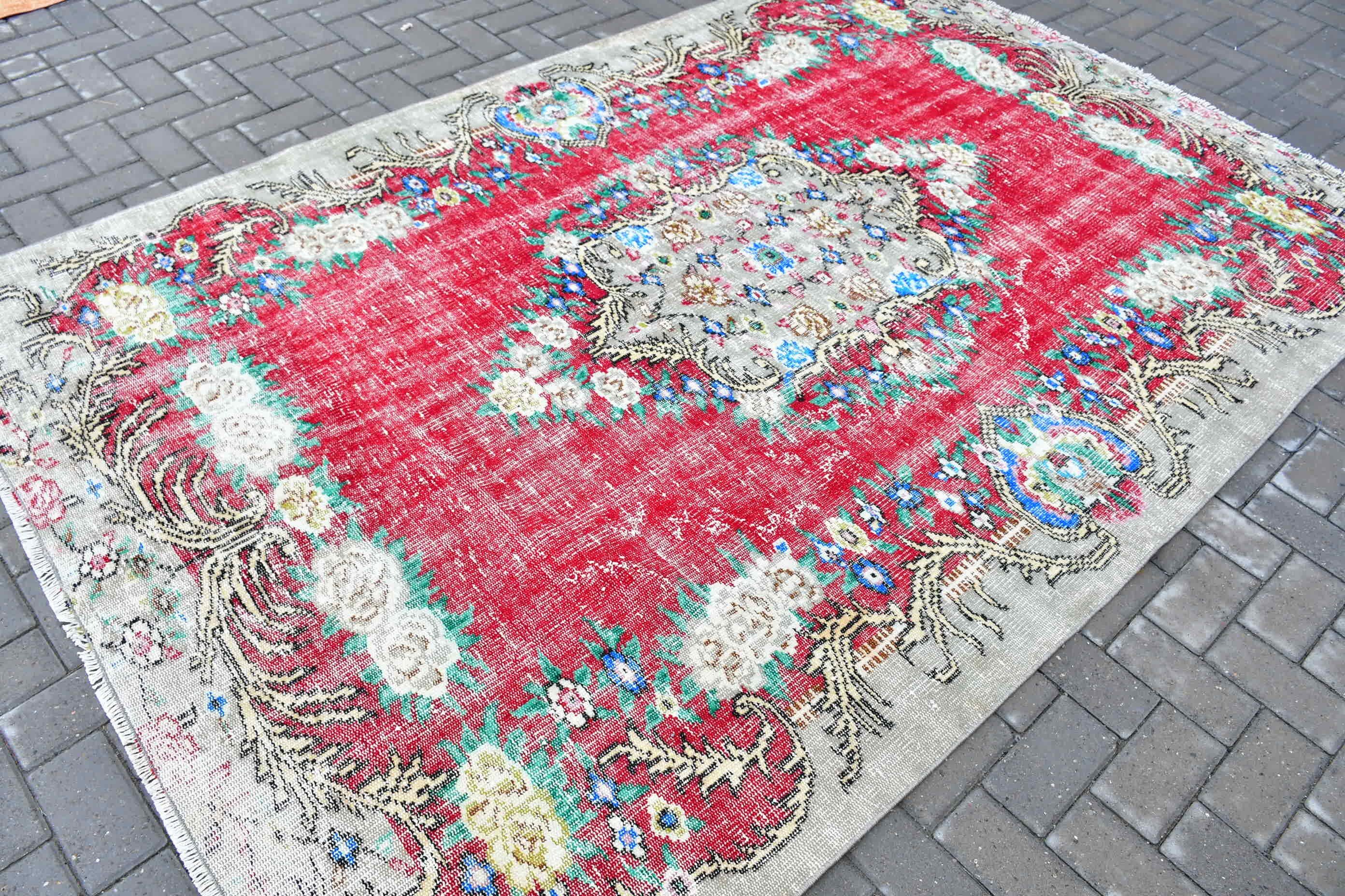 5.9x8.9 ft Large Rug, Cool Rugs, Oriental Rugs, Bedroom Rug, Salon Rug, Vintage Rug, Red Oushak Rugs, Turkish Rugs, Rugs for Living Room