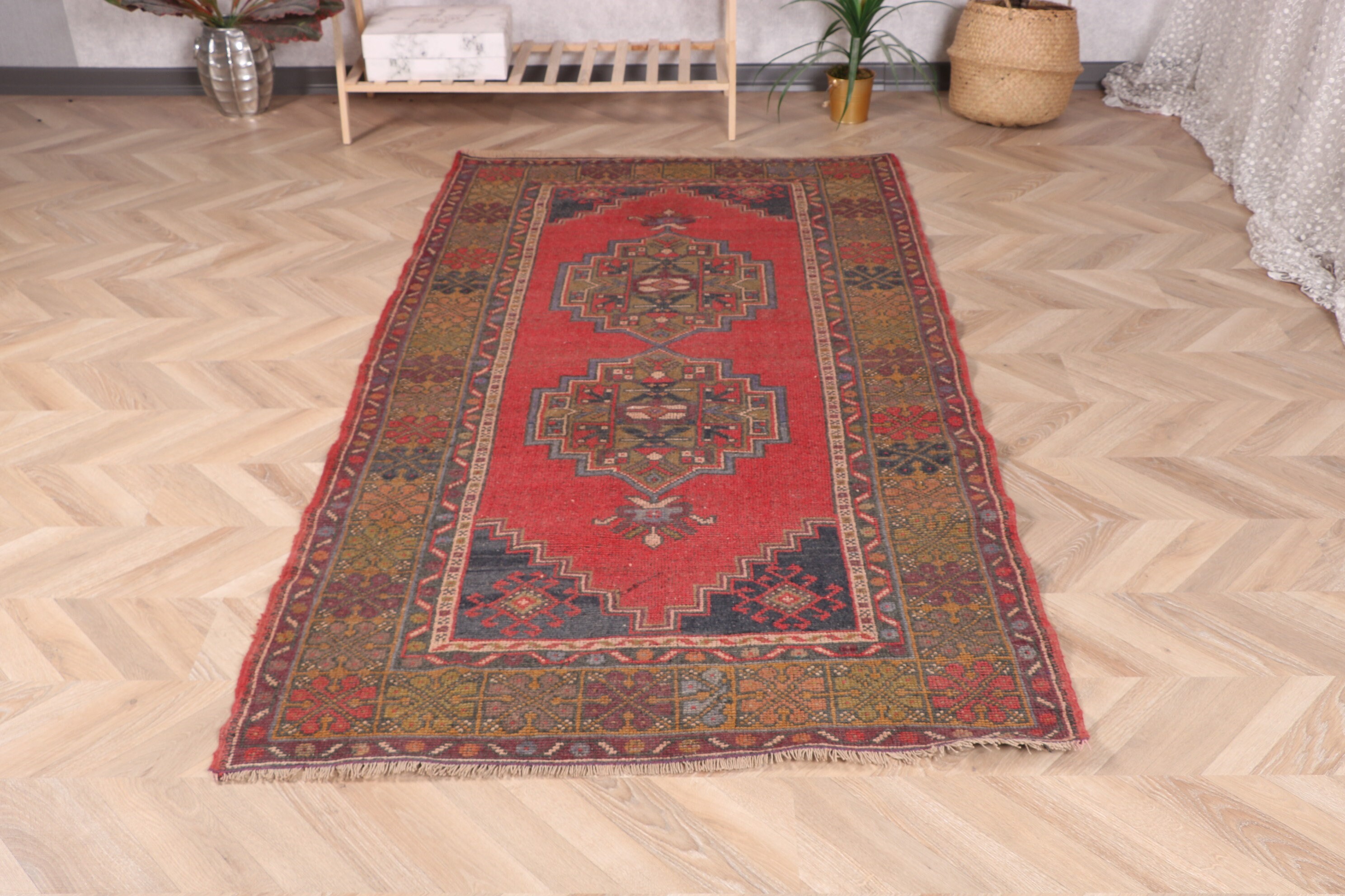 Bedroom Rug, Red Modern Rug, Kitchen Rugs, Luxury Rug, Vintage Rug, Ethnic Rug, 3.7x7.1 ft Area Rugs, Rugs for Floor, Turkish Rugs