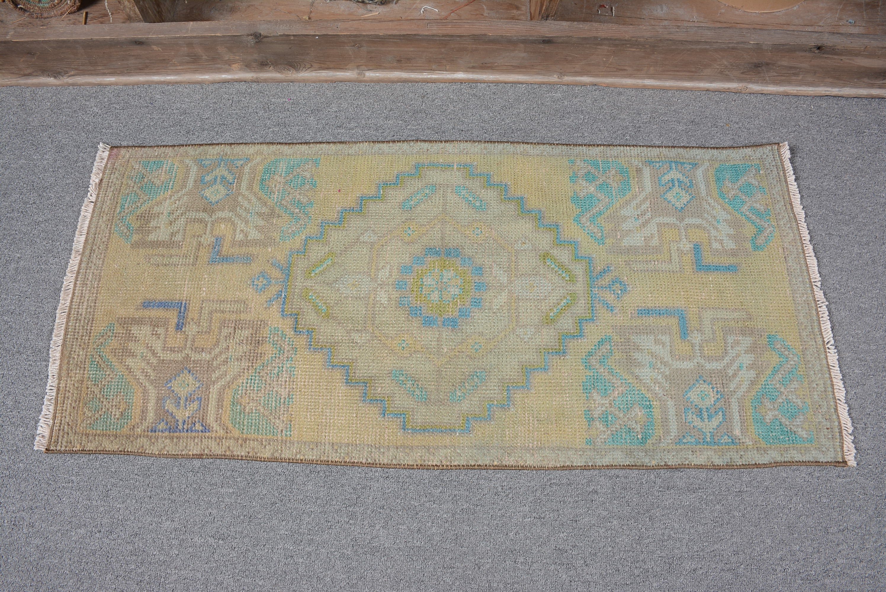 Kitchen Rugs, Bedroom Rug, Car Mat Rug, Home Decor Rug, 1.4x3.1 ft Small Rug, Vintage Rug, Cute Rug, Turkish Rugs, Green Oriental Rug