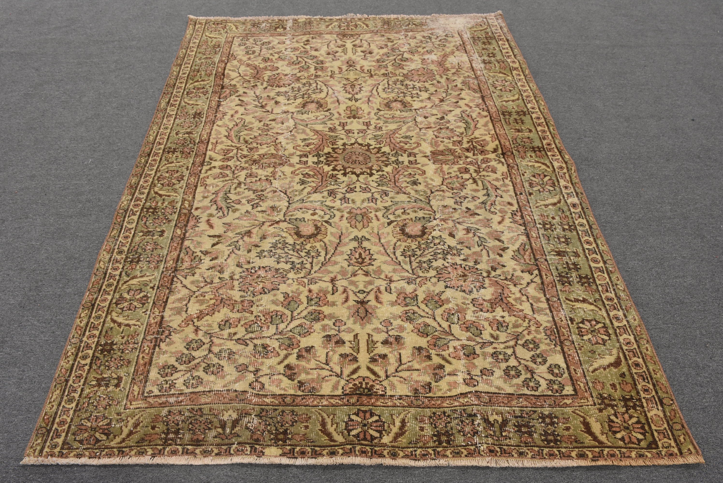 Floor Rug, Nursery Rugs, Turkish Rug, Vintage Rug, Rugs for Area, Yellow Floor Rug, Old Rug, 5.2x7.2 ft Area Rug, Antique Rug, Bedroom Rugs