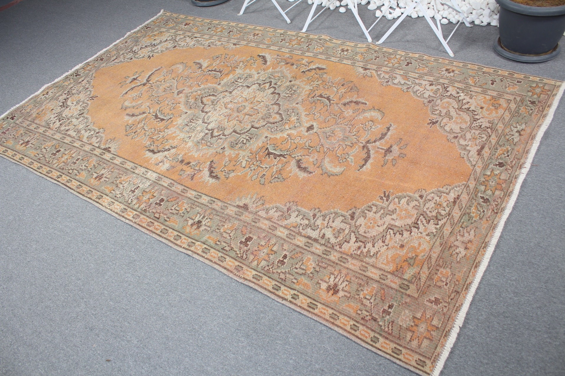 Salon Halısı, Oturma Odası Halısı, Türk Halıları, 5.3x8.5 ft Büyük Halılar, Fas Halısı, Yatak Odası Halıları, Turuncu Yün Halı, Vintage Halı, Salon Halıları