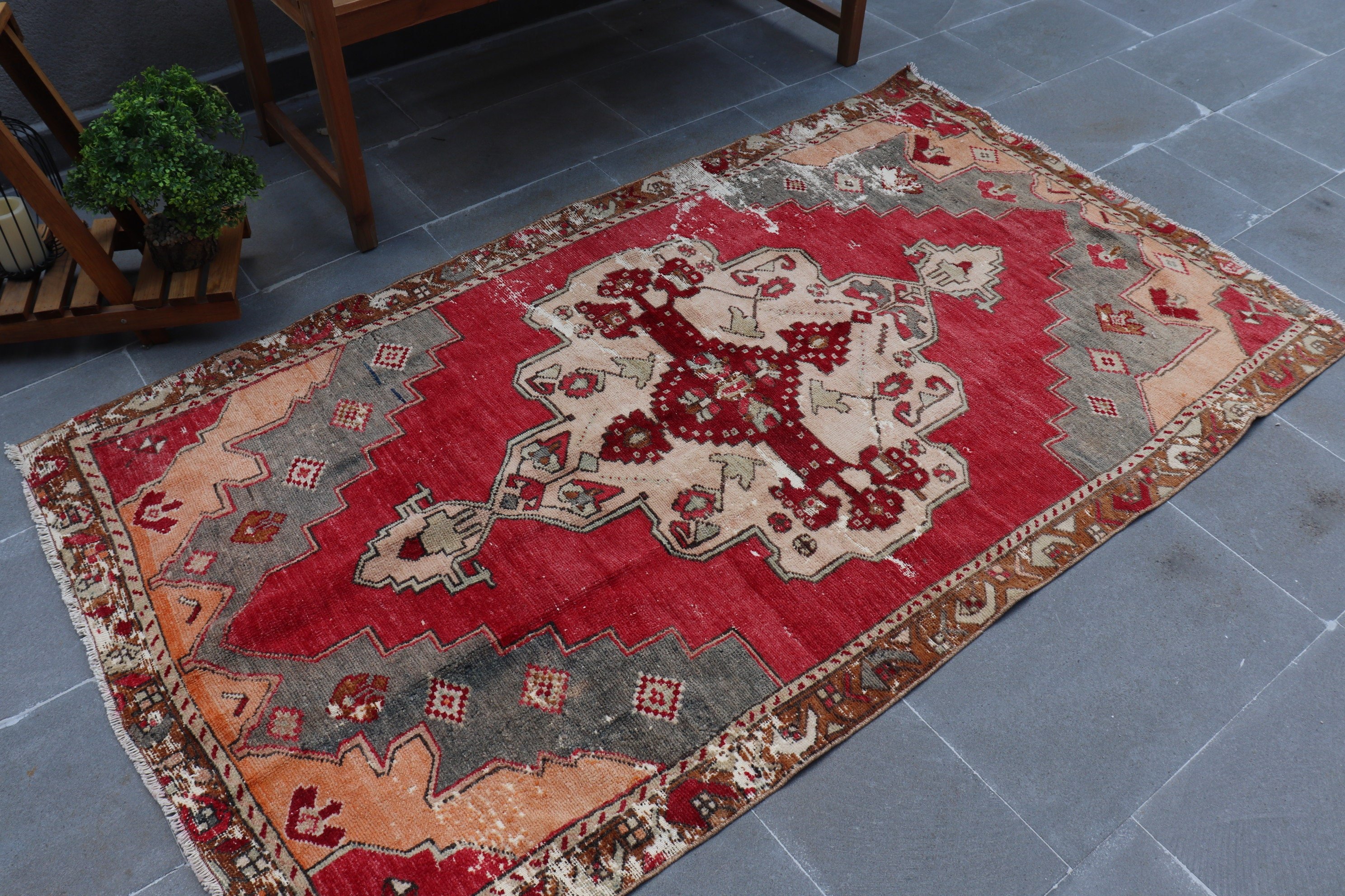 Red Kitchen Rug, Turkish Rugs, 3.6x6.4 ft Accent Rug, Vintage Rug, Floor Rug, Rugs for Nursery, Nursery Rug, Entry Rug