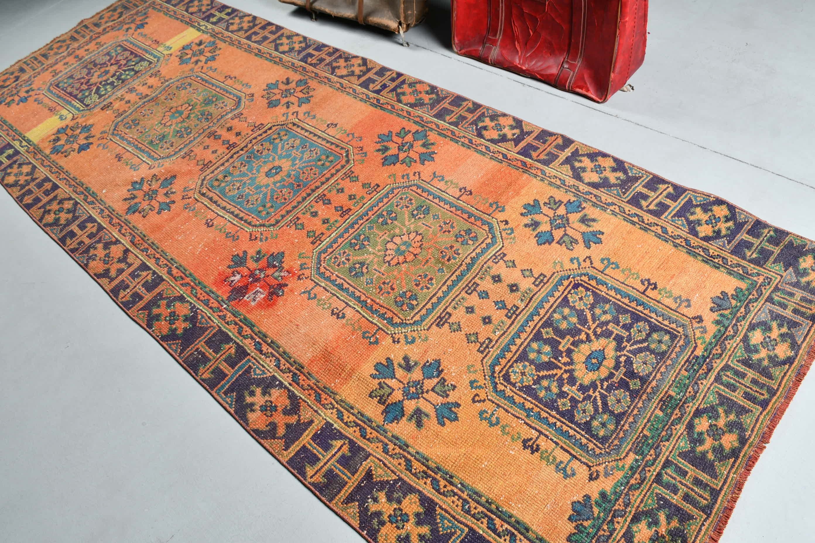 Hallway Rug, 4x10.7 ft Runner Rug, Outdoor Rug, Kitchen Rugs, Turkish Rug, Orange Oriental Rug, Antique Rug, Vintage Rugs, Bedroom Rugs