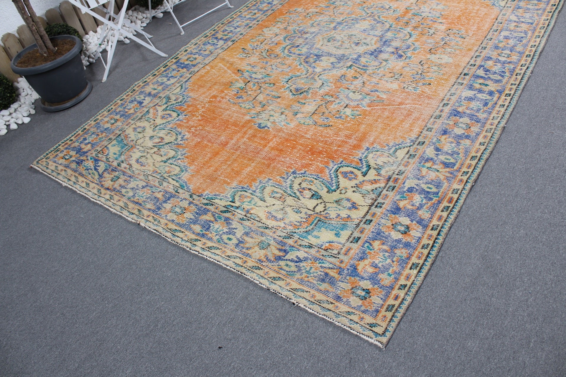 6.4x10.2 ft Large Rugs, Vintage Rug, Home Decor Rug, Dining Room Rugs, Kitchen Rugs, Orange Floor Rug, Turkish Rugs, Living Room Rugs