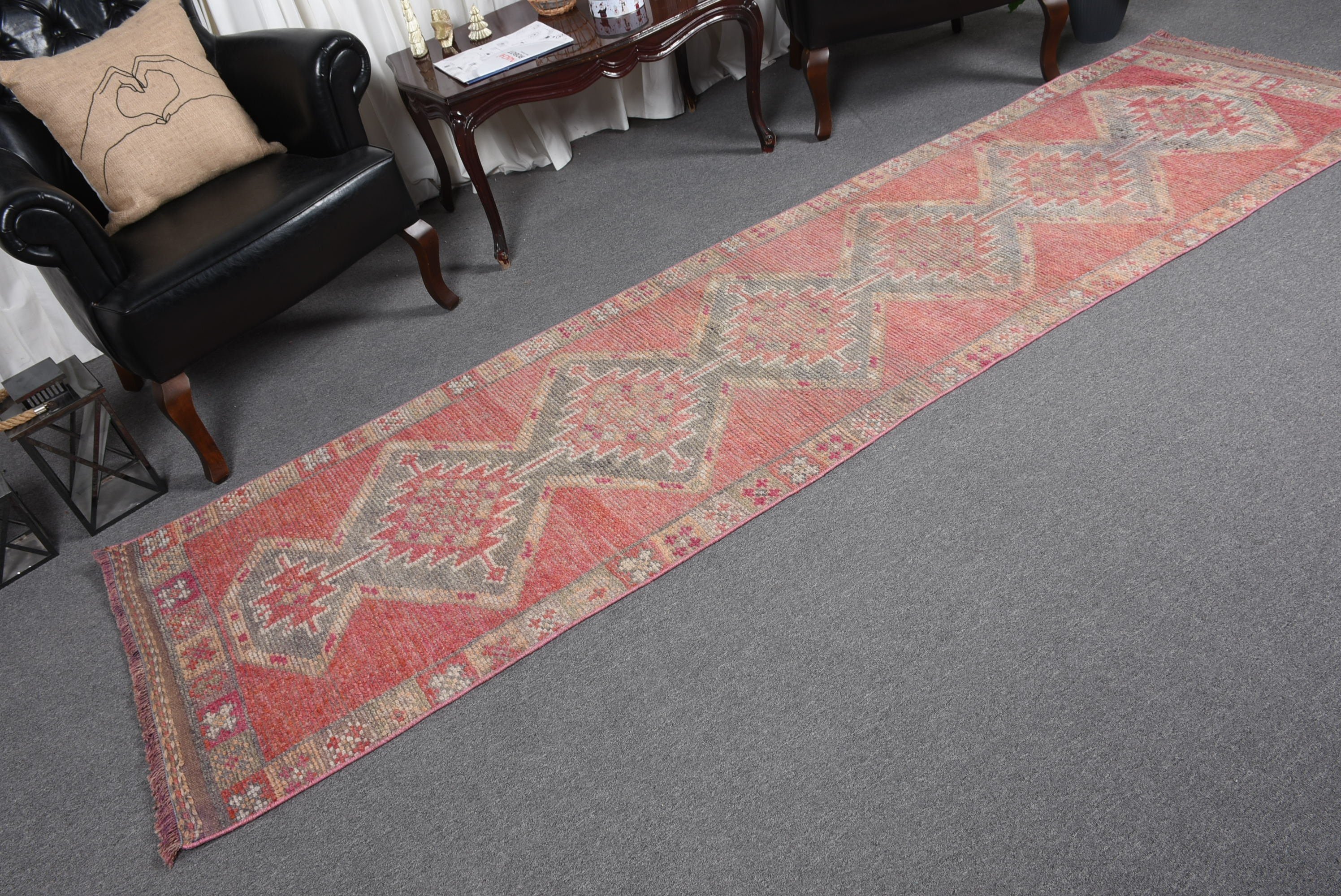 Pink Oriental Rugs, Rugs for Runner, Turkish Rug, Vintage Rugs, Oushak Rug, Corridor Rugs, 2.7x10.2 ft Runner Rugs, Art Rug, Anatolian Rug