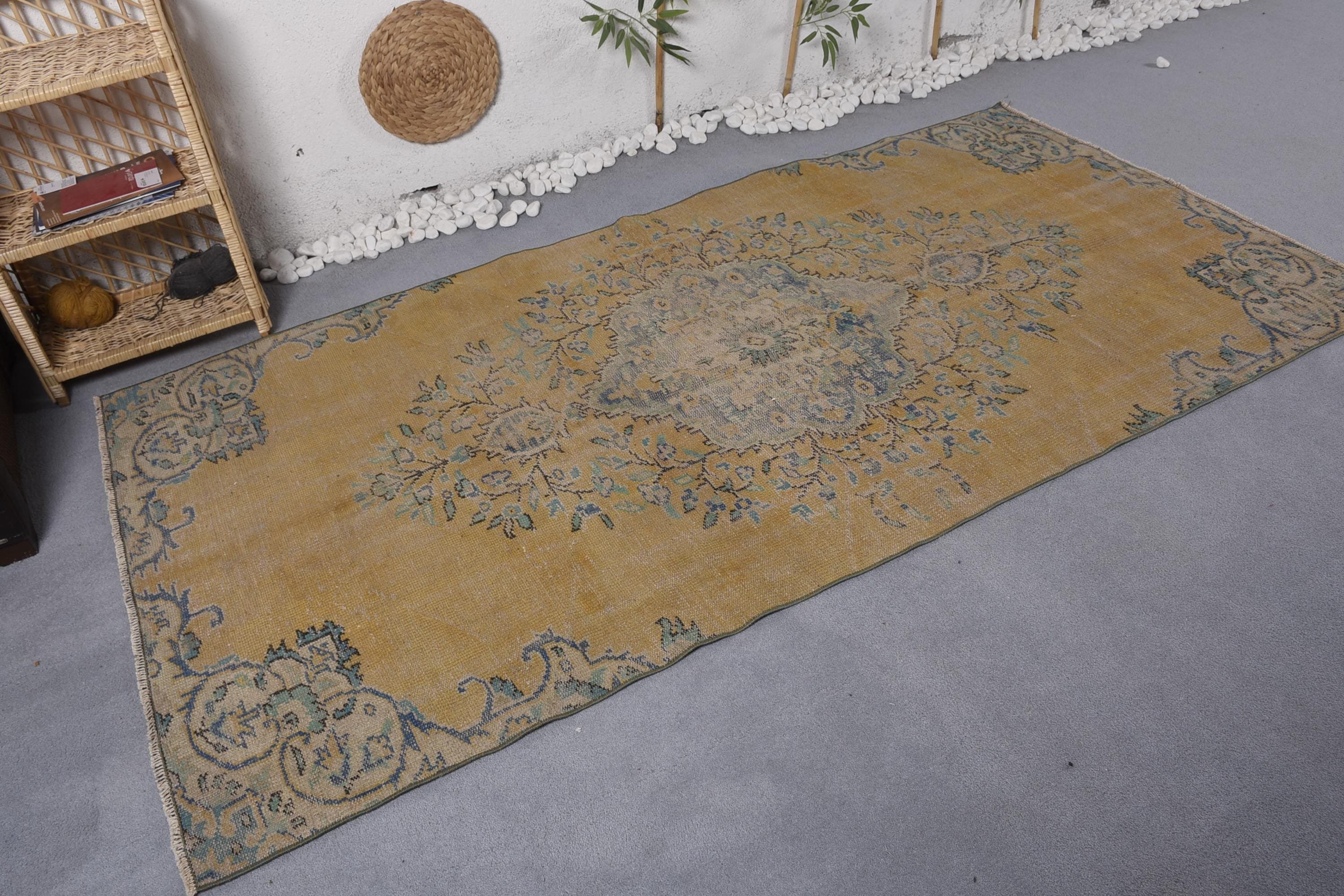 Geometrik Halılar, Mutfak Halıları, Türk Halıları, Vintage Halılar, Turuncu Antika Halı, 4,4x8,5 ft Alan Halıları, Ev Dekorasyonu Halıları, Boho Alan Halısı