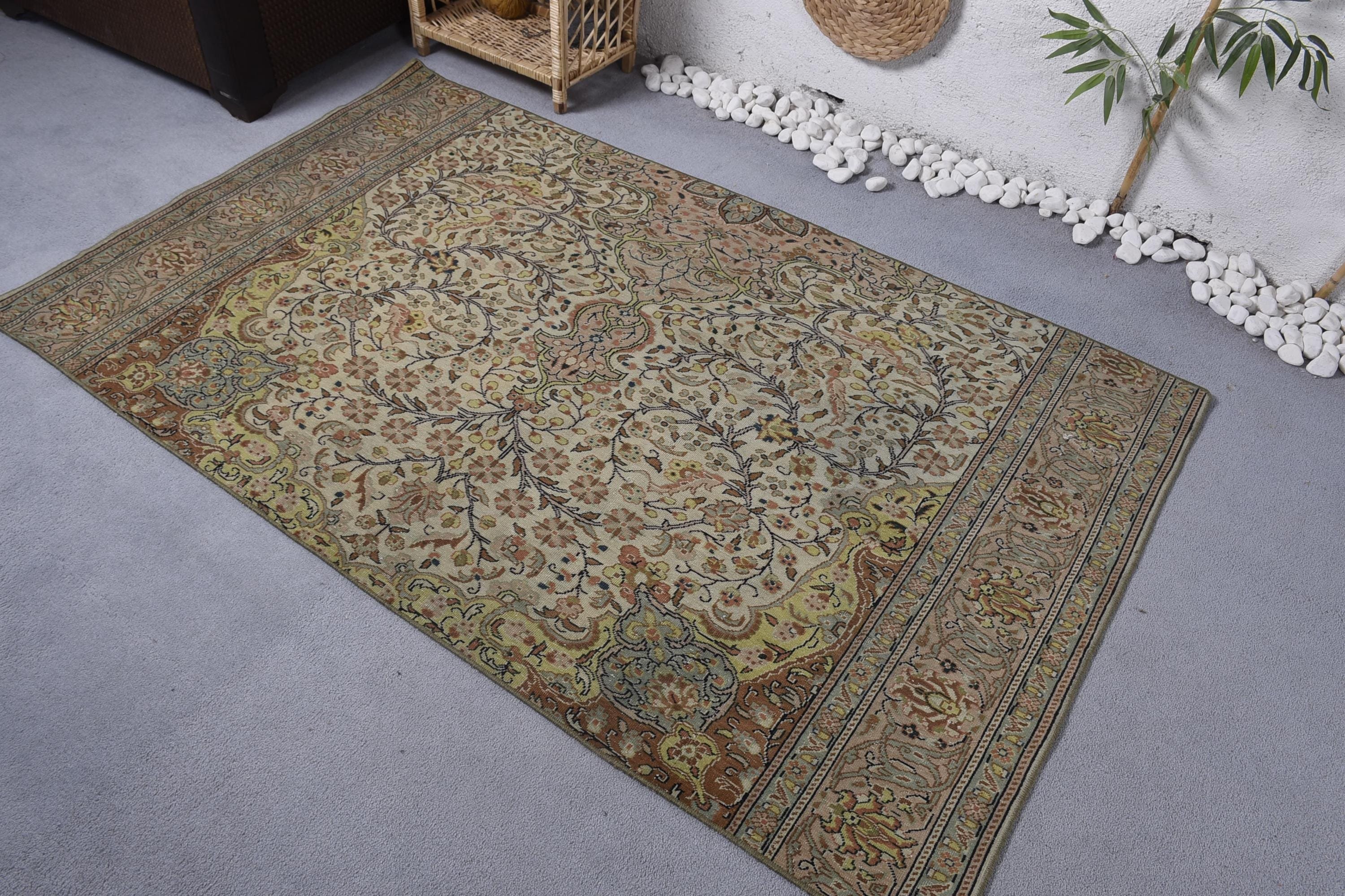 Bohem Halı, Modern Halılar, Lüks Halı, 3,9x6,5 ft Alan Halısı, Boho Alan Halısı, Yeşil Oryantal Halı, Oushak Alan Halıları, Vintage Halı, Türk Halısı