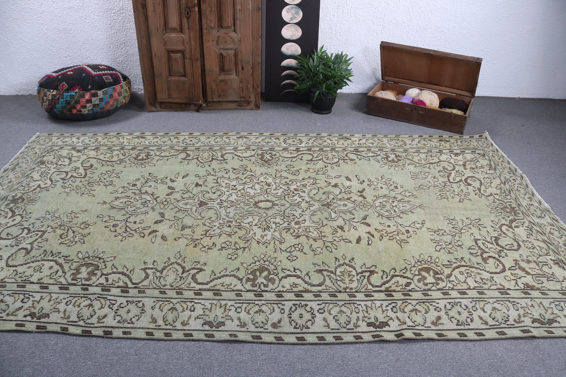 Bedroom Rug, Ethnic Rugs, Salon Rugs, Turkish Rug, Vintage Rugs, 5.6x10.3 ft Large Rug, Kitchen Rug, Oriental Rugs, Green Floor Rug