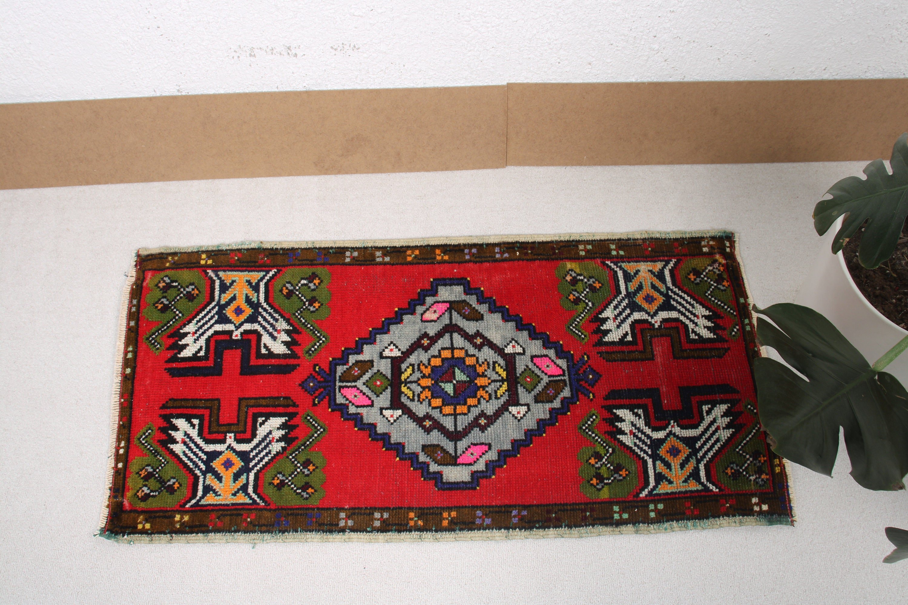 Ofis Halıları, Vintage Halı, Kırmızı Geometrik Halı, Lüks Halı, Ev Dekorasyonu Halısı, Mutfak Halıları, Türk Halısı, Küçük Boho Halısı, 1.7x3.4 ft Küçük Halılar