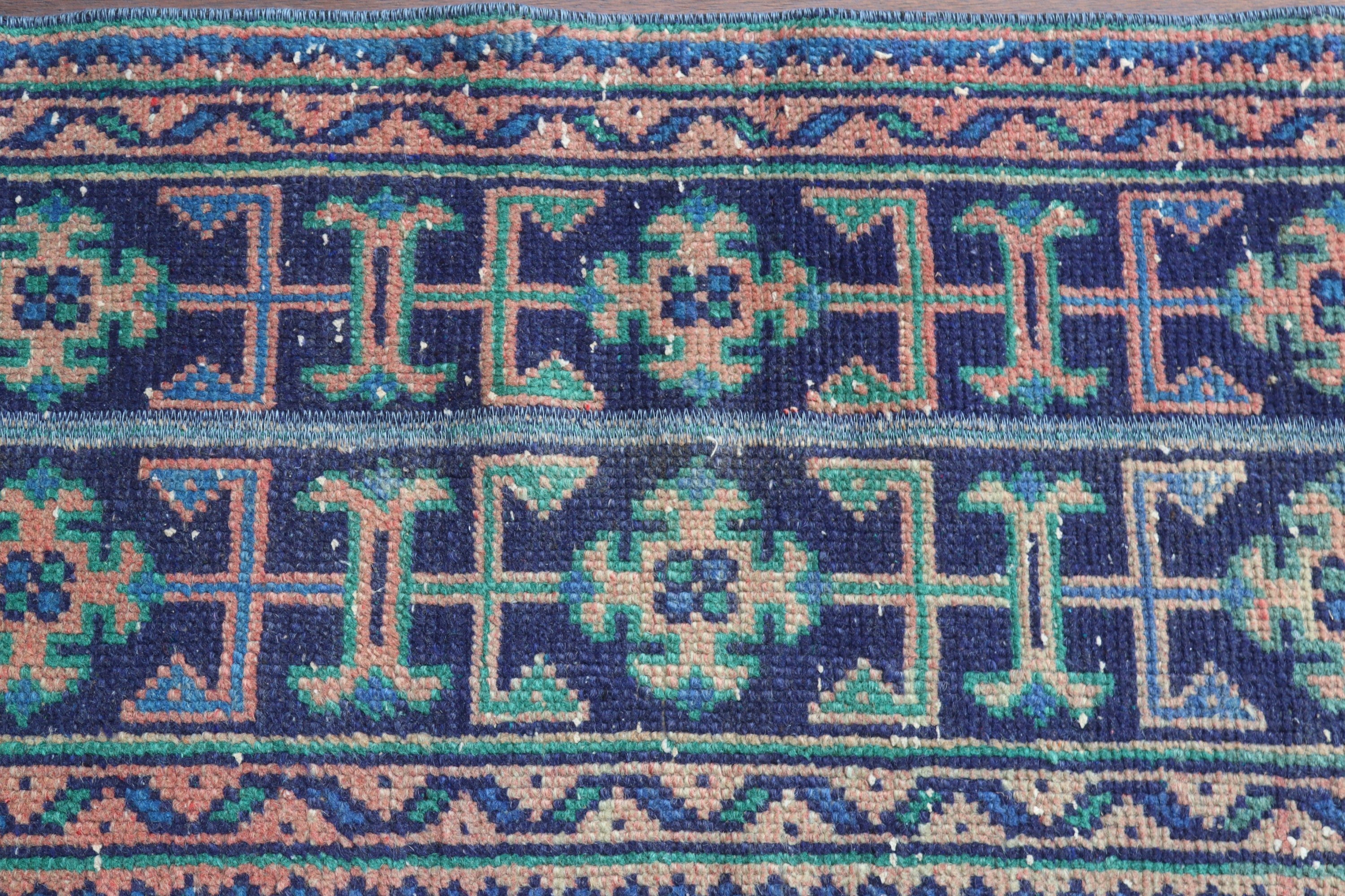 Mavi Oryantal Halı, Vintage Halı, Koridor Halıları, Uzun Koşucu Halıları, 1.4x9.8 ft Koşucu Halısı, Nötr Halılar, Türk Halısı, Düz Dokuma Halılar