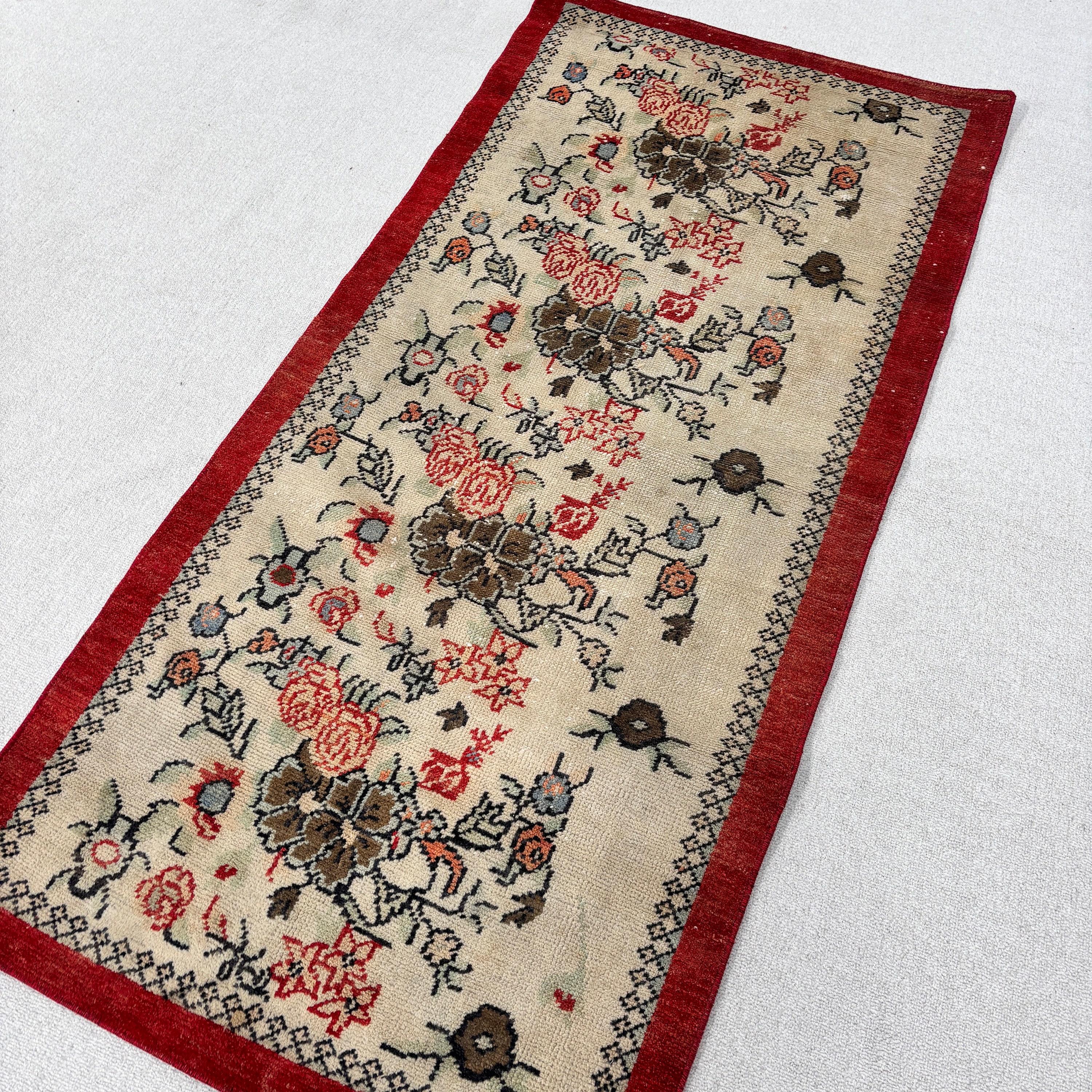 Vintage Halı, 2,5x5,4 ft Küçük Halılar, Banyo Halıları, Türk Halısı, Giriş Halıları, Yer Halısı, Bej Açıklama Halısı, El Yapımı Halı, Lüks Halılar