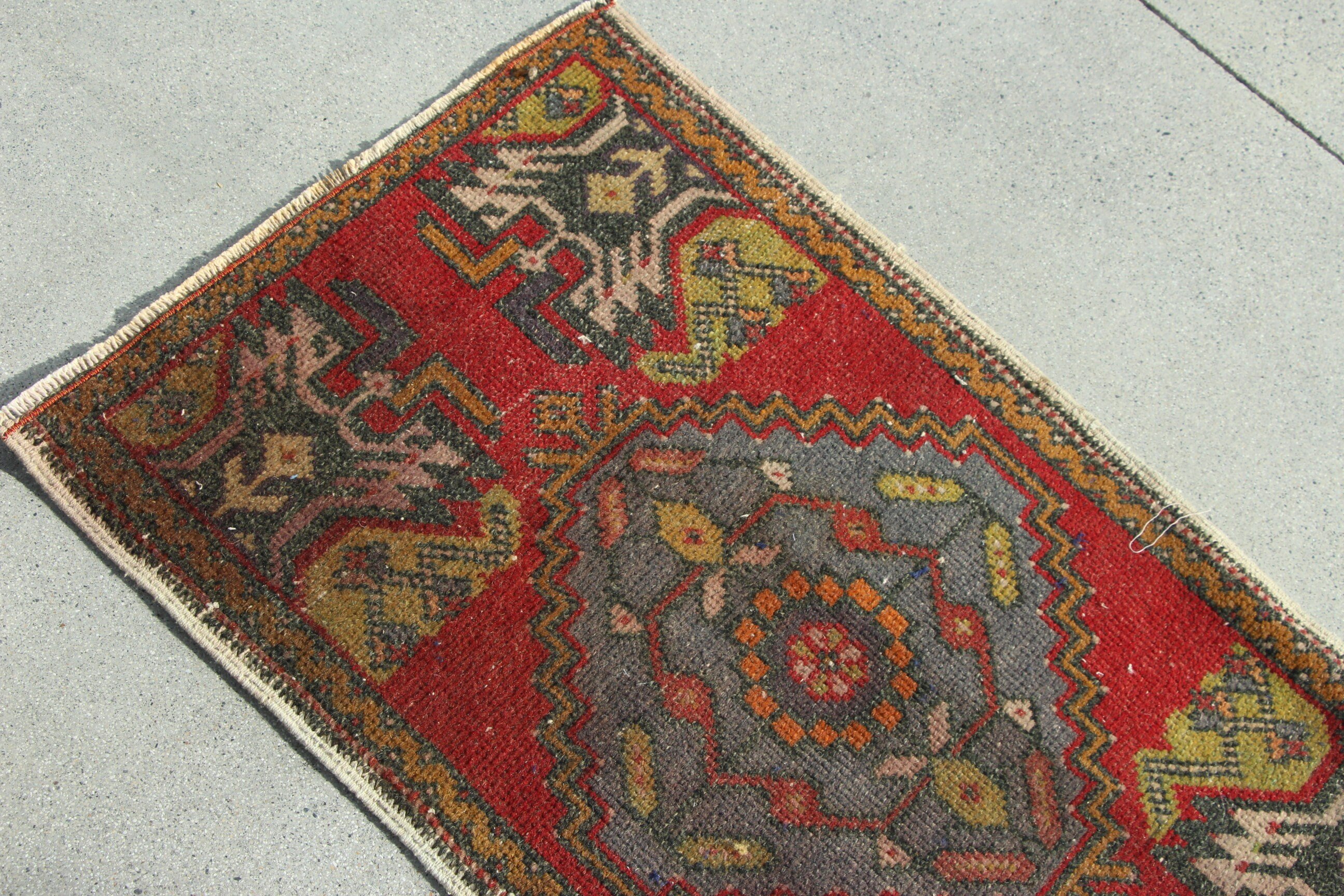 Giriş Halıları, Türk Halısı, Küçük Vintage Halı, Yatak Odası Halısı, 1.7x3 ft Küçük Halı, Ev Dekor Halısı, Giriş Halısı, Vintage Halı, Kırmızı El Dokuma Halı