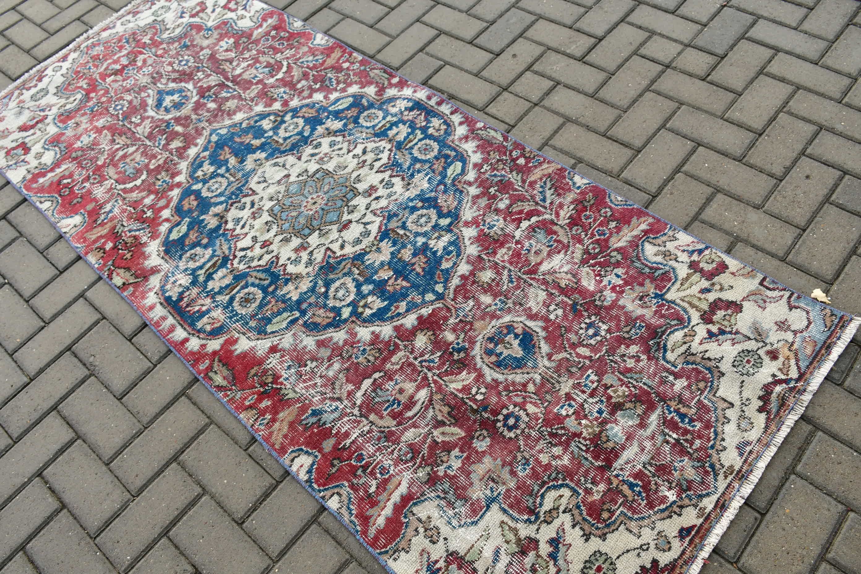 3.1x7.4 ft Accent Rug, Vintage Rug, Turkish Rugs, Moroccan Rugs, Oriental Rug, Kitchen Rug, Bedroom Rugs, Pale Rugs, Red Home Decor Rug