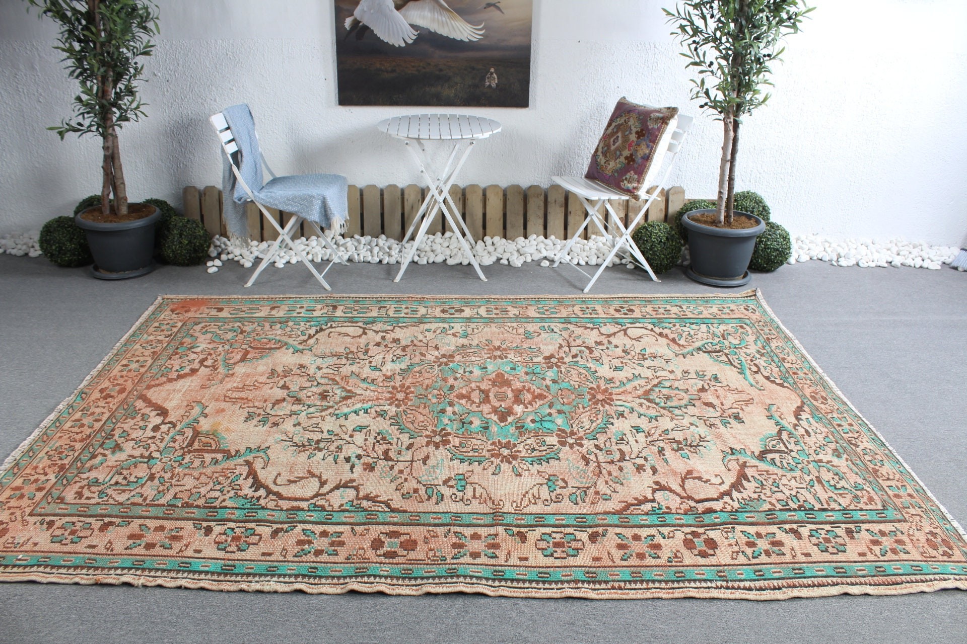 Ev Dekorasyonu Halıları, Mutfak Halıları, Türk Halıları, 6.6x9.2 ft Büyük Halı, Salon Halısı, Bohem Halısı, Vintage Halı, Yatak Odası Halıları, Kahverengi Antika Halılar