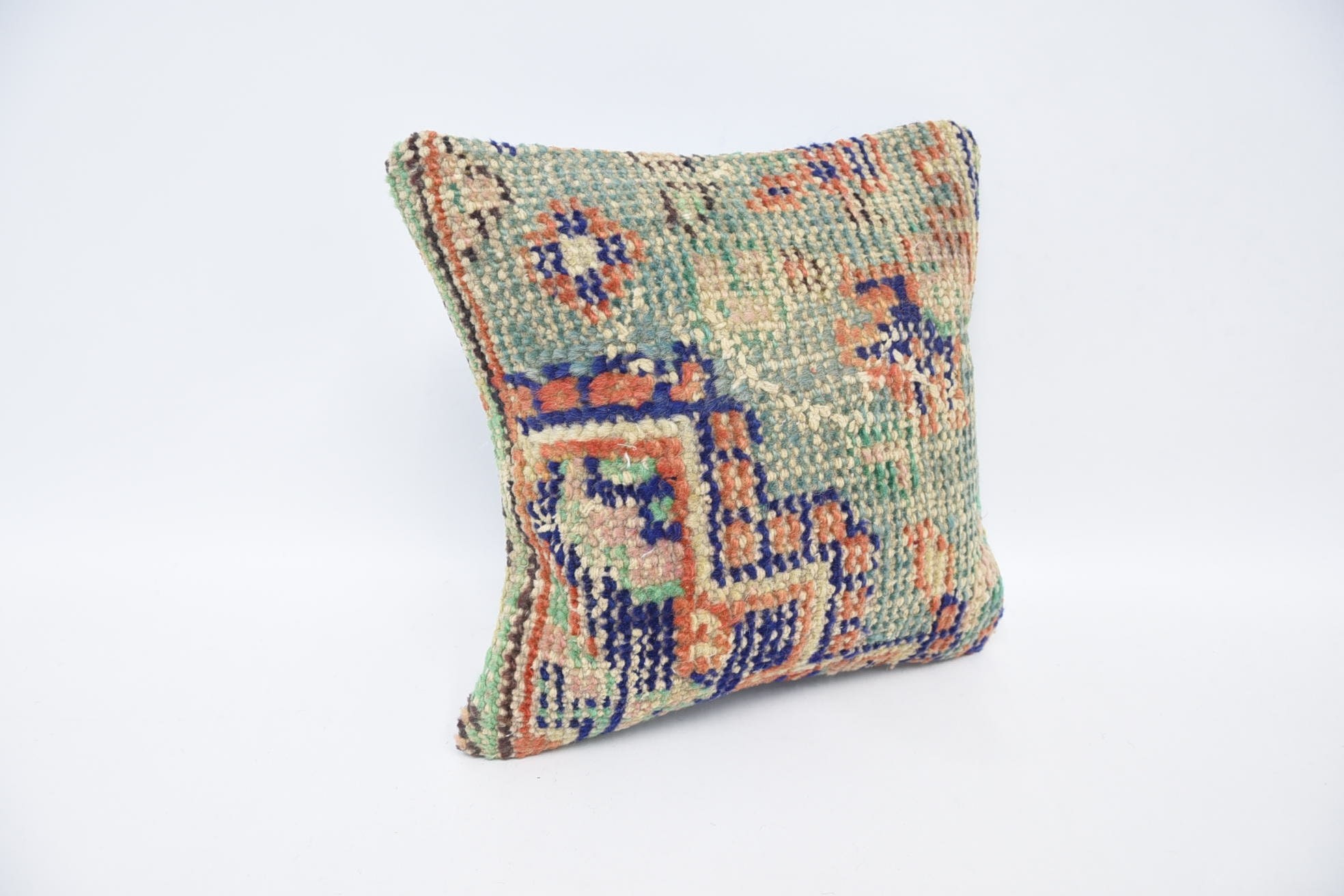 Kilim Cushion Sham, Kilim Pillow Cover, Throw Kilim Pillow, Decorative Throw Pillow Case, 12"x12" Blue Pillow Cover