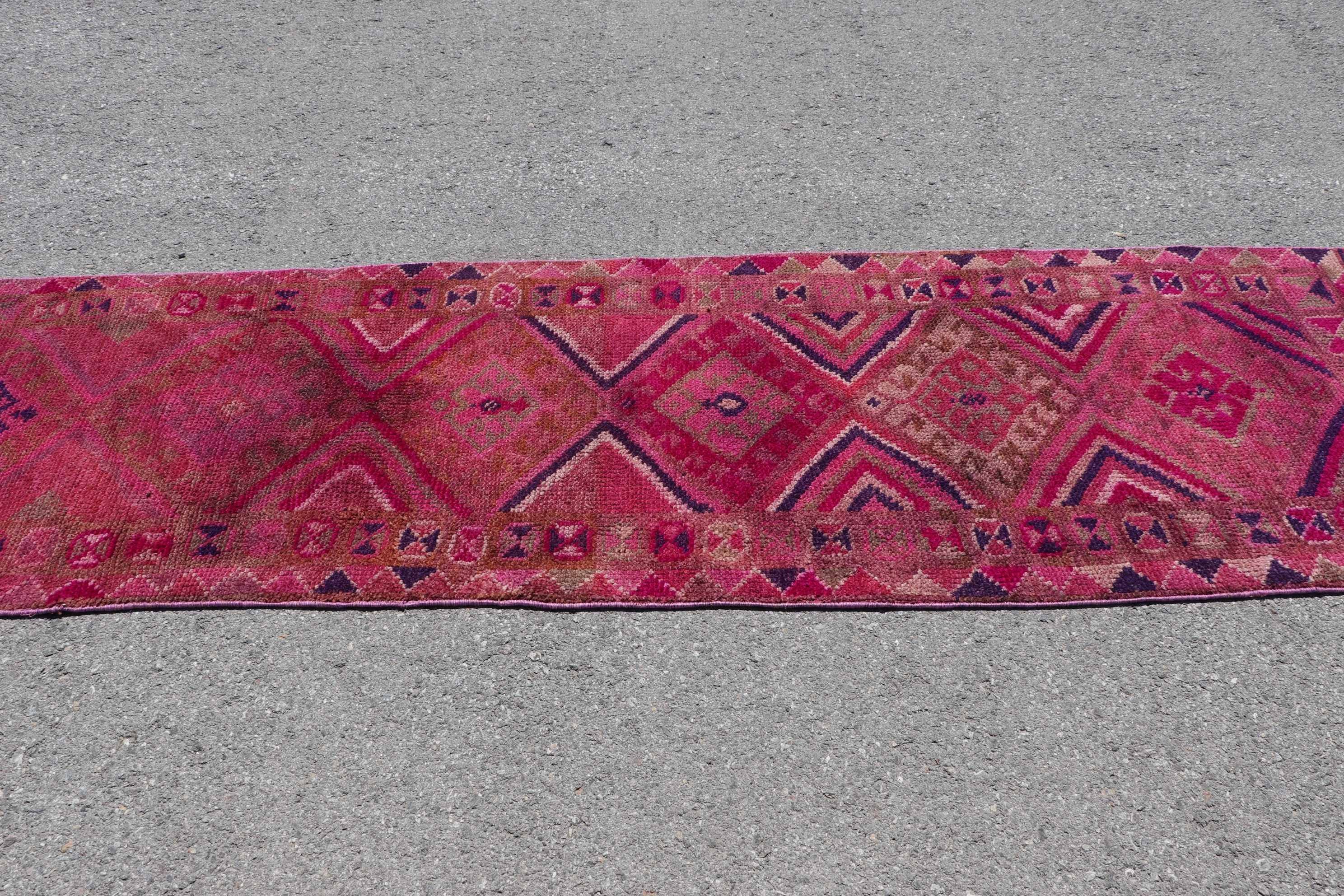 2.8x10.1 ft Runner Rug, Pink Moroccan Rug, Pastel Rugs, Hallway Rugs, Wool Rugs, Vintage Rug, Corridor Rugs, Turkish Rug, Home Decor Rug