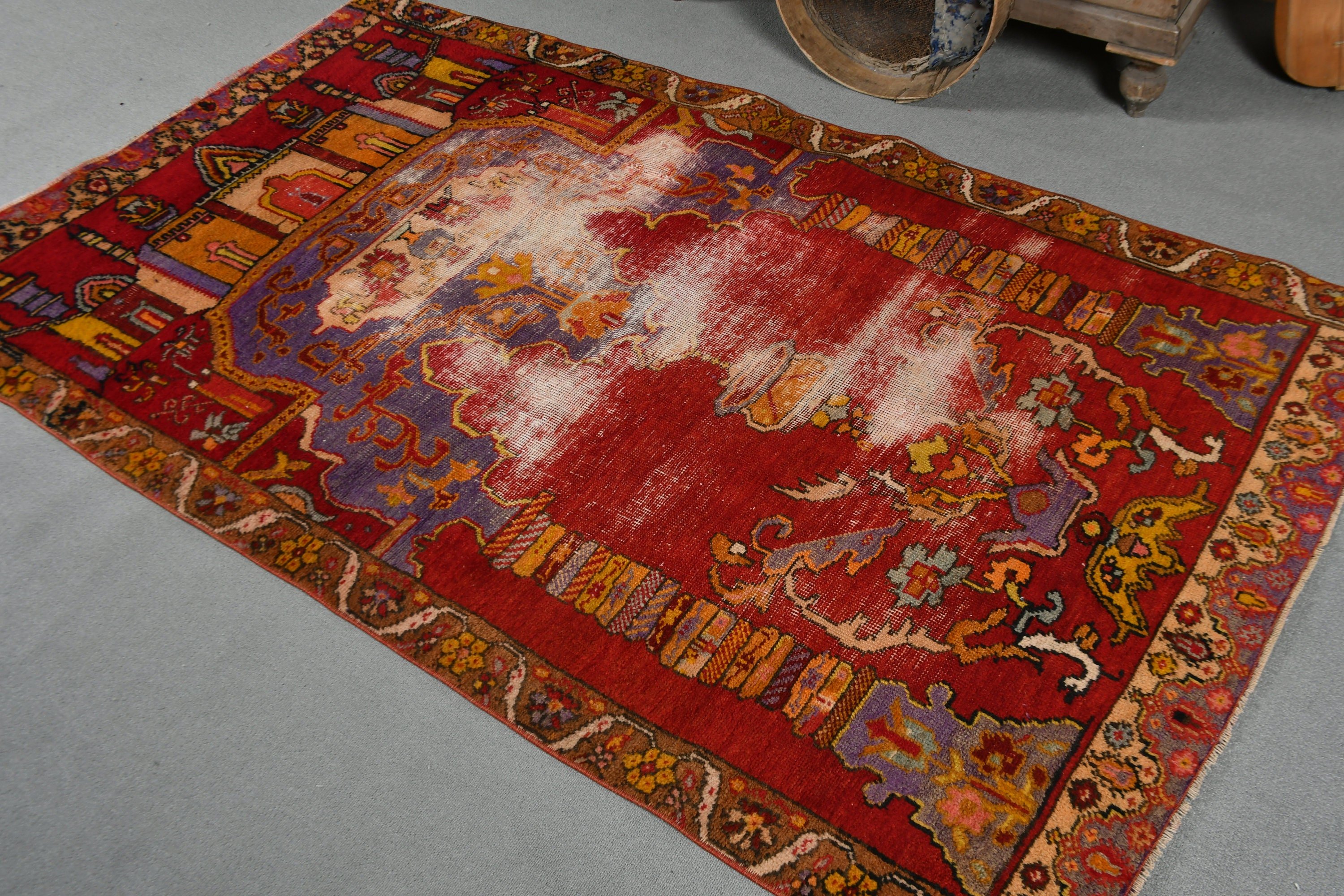 Indoor Rug, Turkish Rugs, Vintage Rug, 3.9x6.5 ft Area Rugs, Red Anatolian Rugs, Oriental Rug, Dining Room Rug, Home Decor Rug, Dorm Rug