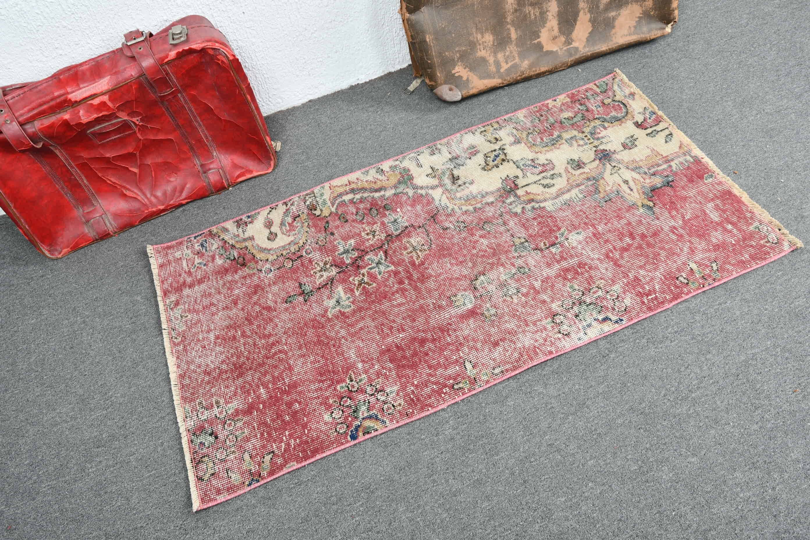 Pink Floor Rugs, Vintage Rug, 2.2x4.4 ft Small Rugs, Kitchen Rugs, Entry Rug, Rugs for Bathroom, Anatolian Rug, Nursery Rug, Turkish Rugs