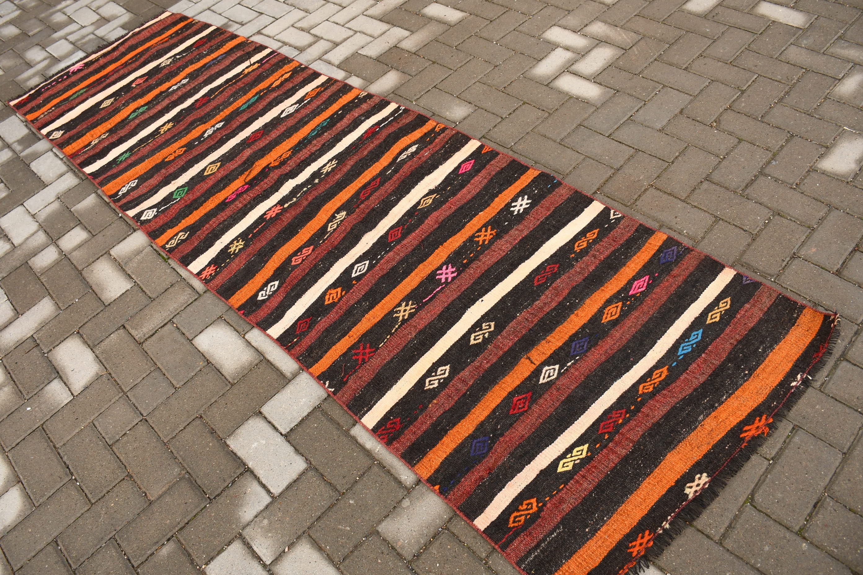 Brown Floor Rugs, Old Rug, 2.8x9.4 ft Runner Rug, Turkish Rugs, Hallway Rugs, Kilim, Stair Rug, Cool Rug, Vintage Rug, Moroccan Rug