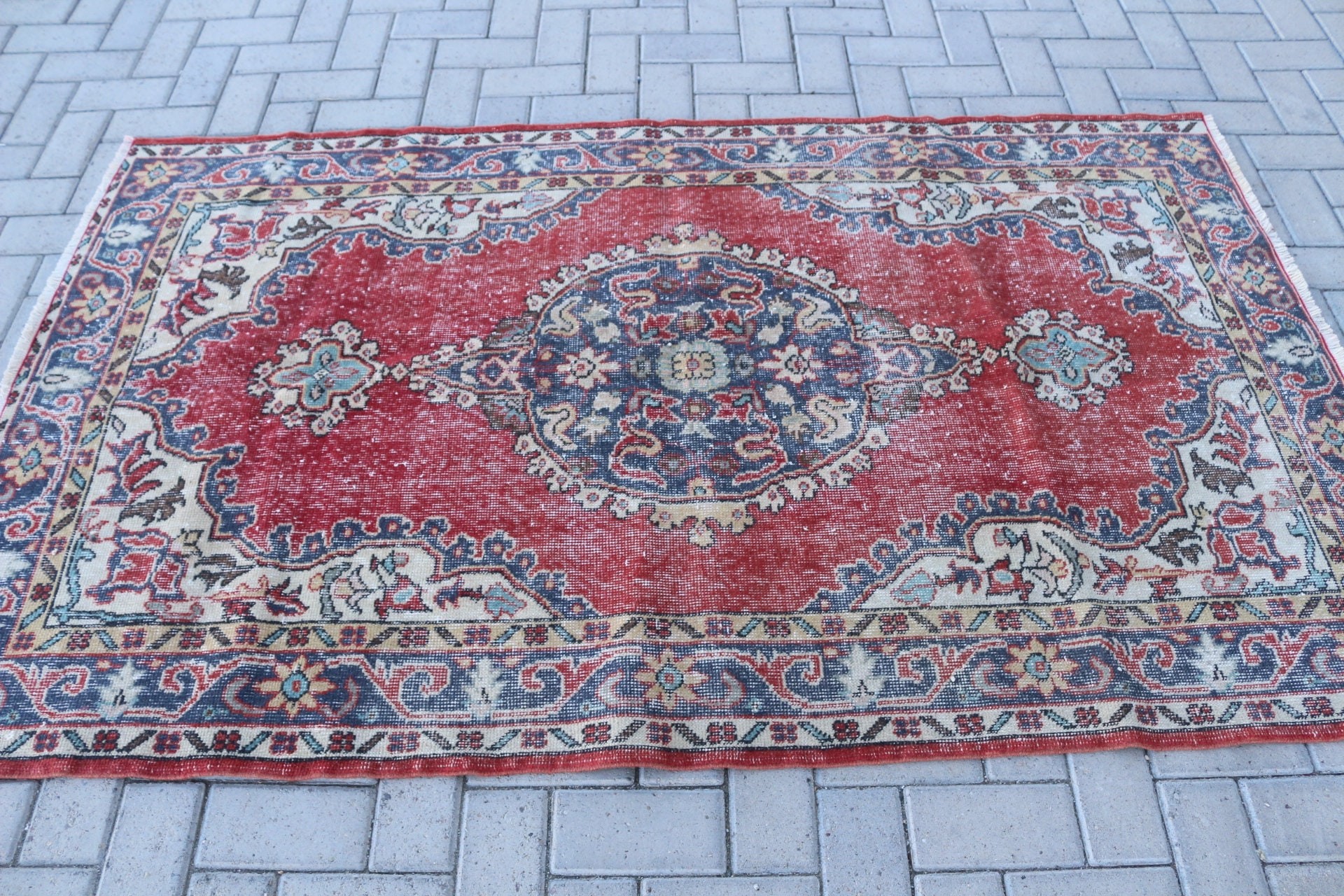 Vintage Dekor Halı, Havalı Halılar, Yemek Odası Halıları, Türk Halısı, Yatak Odası Halısı, Kırmızı 4x6.6 ft Alan Halıları, Fas Halıları, Vintage Halı