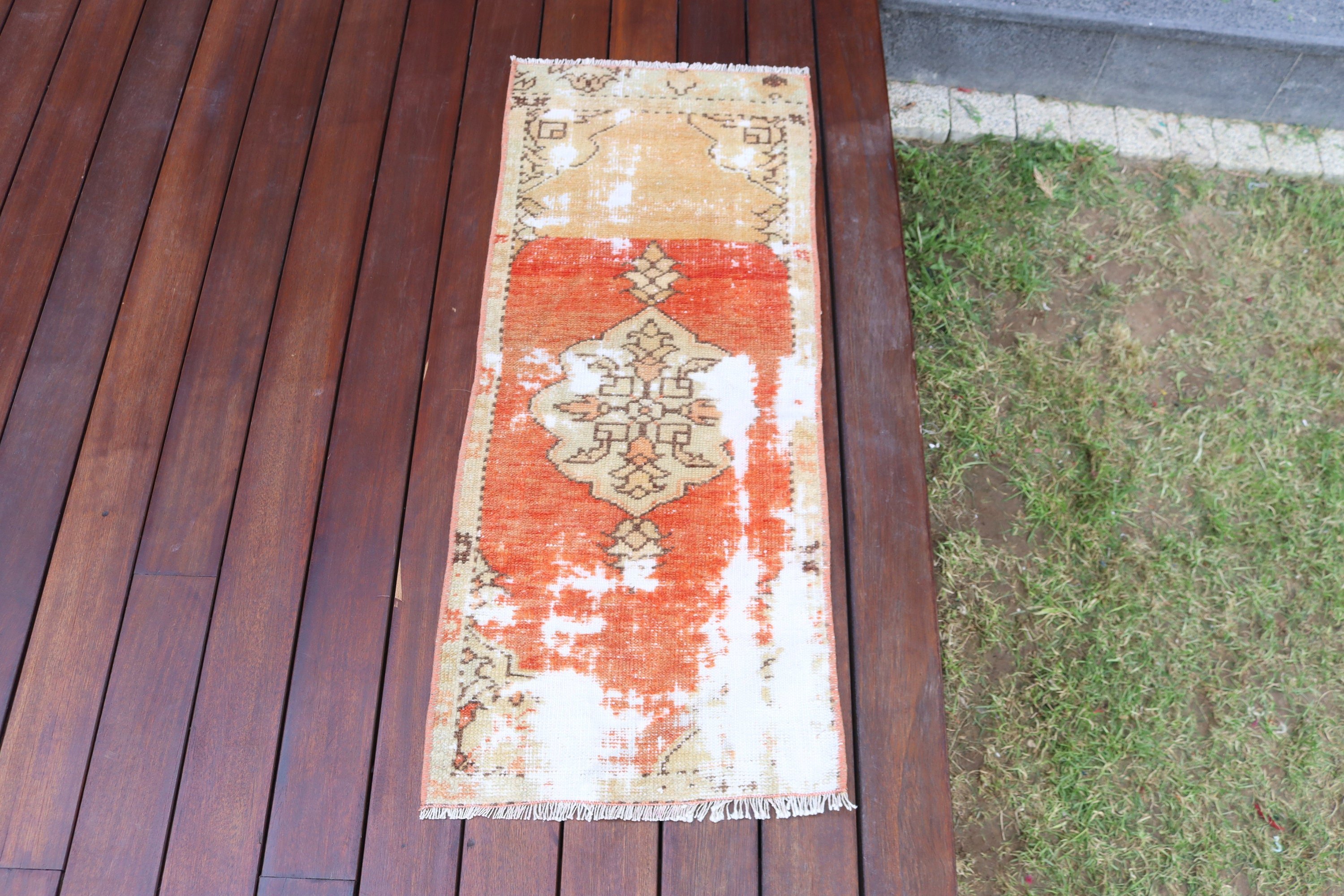 Vintage Rugs, Bath Rug, Orange Neutral Rugs, Wool Bath Mat Rug, Oushak Rugs, Turkish Rug, Car Mat Rugs, Bedroom Rugs, 1.3x3.2 ft Small Rugs