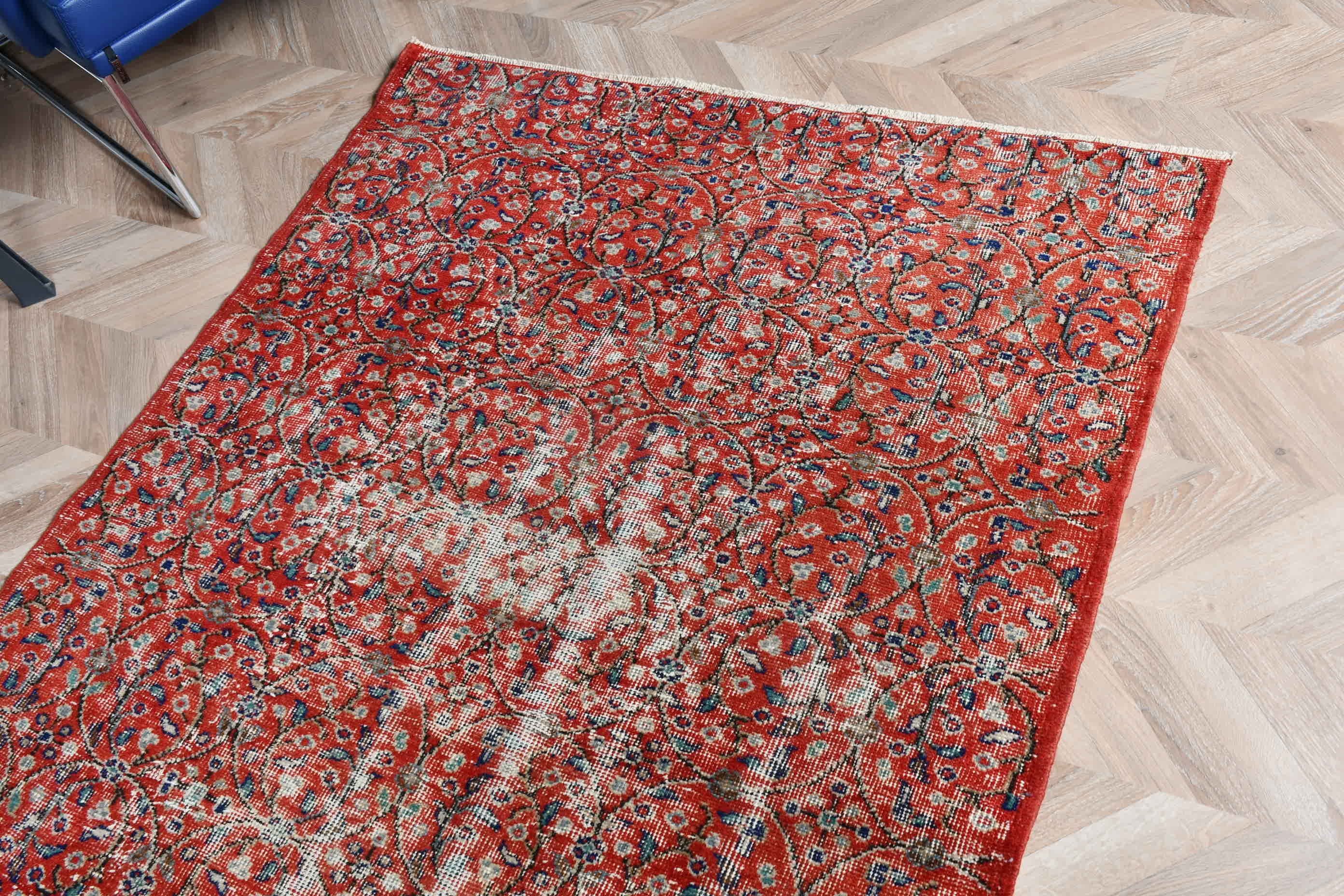 3.9x6.6 ft Area Rugs, Turkish Rugs, Indoor Rugs, Orange Cool Rug, Vintage Rugs, Oriental Rug, Nursery Rug, Floor Rugs, Rugs for Indoor