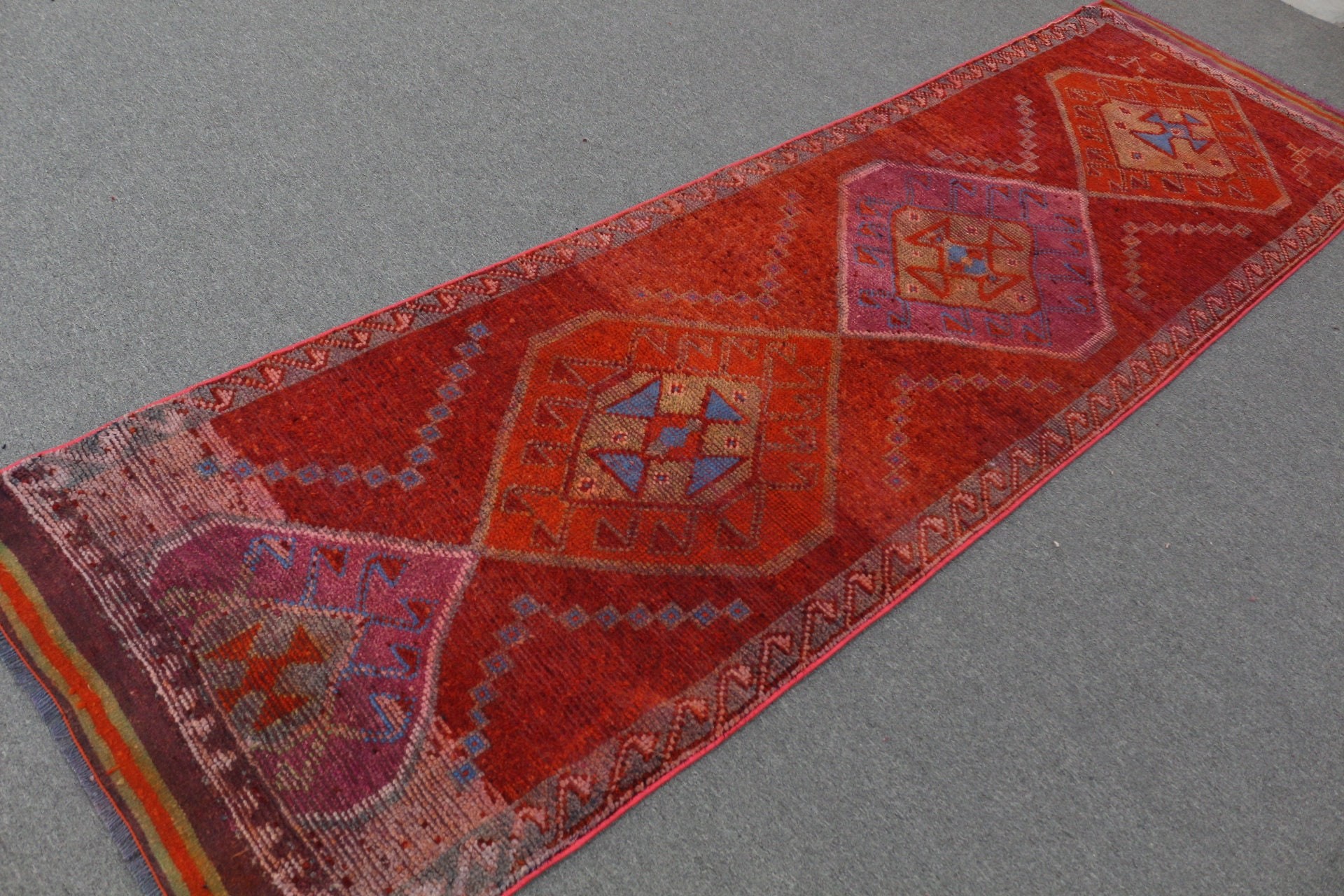 Turkish Rug, Anatolian Rug, Stair Rug, Vintage Rug, Muted Rug, Antique Rug, 3.1x10.4 ft Runner Rug, Orange Oriental Rug, Rugs for Corridor