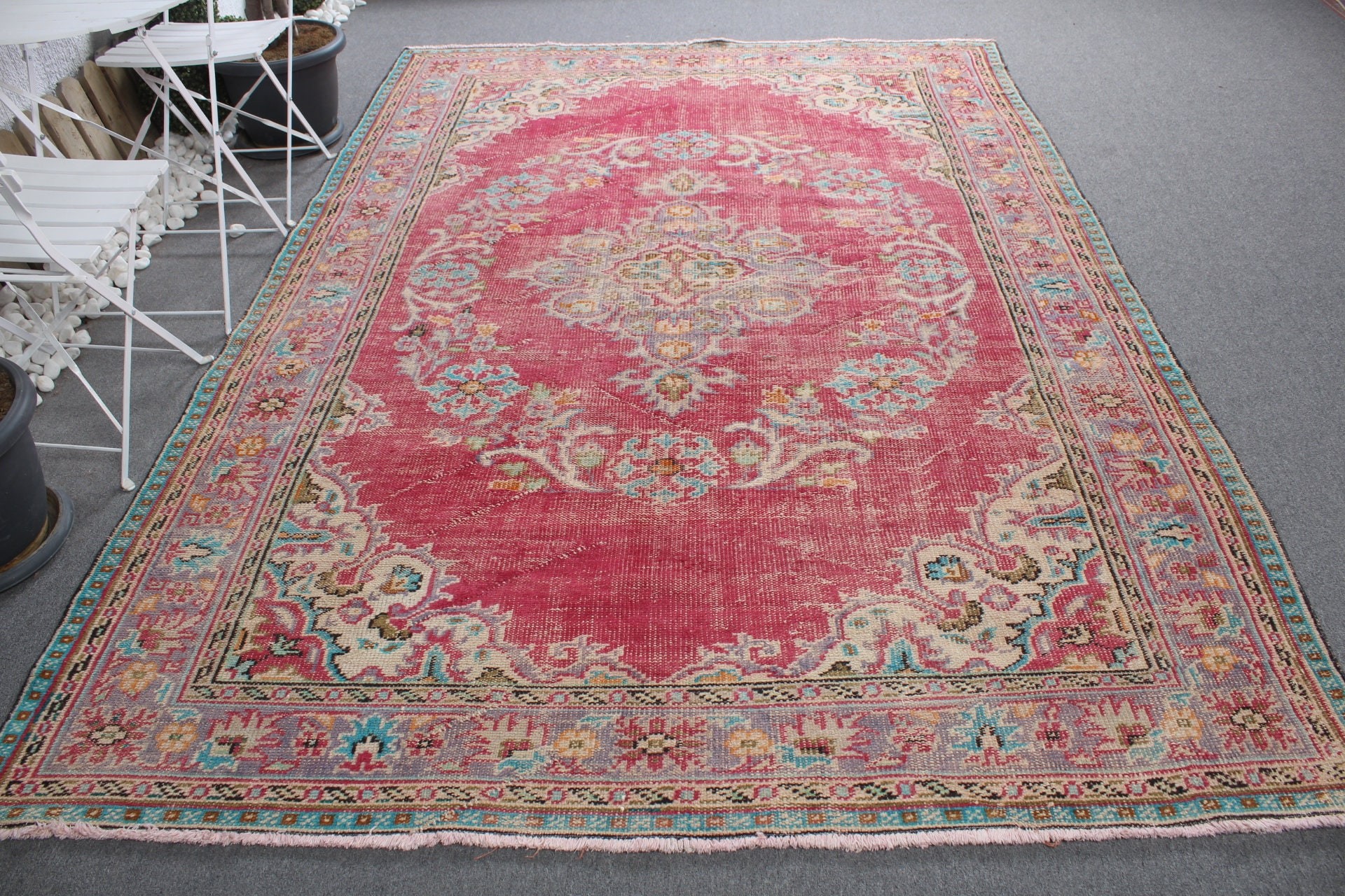 Yatak Odası Halısı, Oturma Odası Halısı, Vintage Halılar, Vintage Dekor Halısı, 6.8x9.9 ft Büyük Halı, Salon Halıları, Türk Halıları, Yer Halısı, Pembe Soğuk Halı