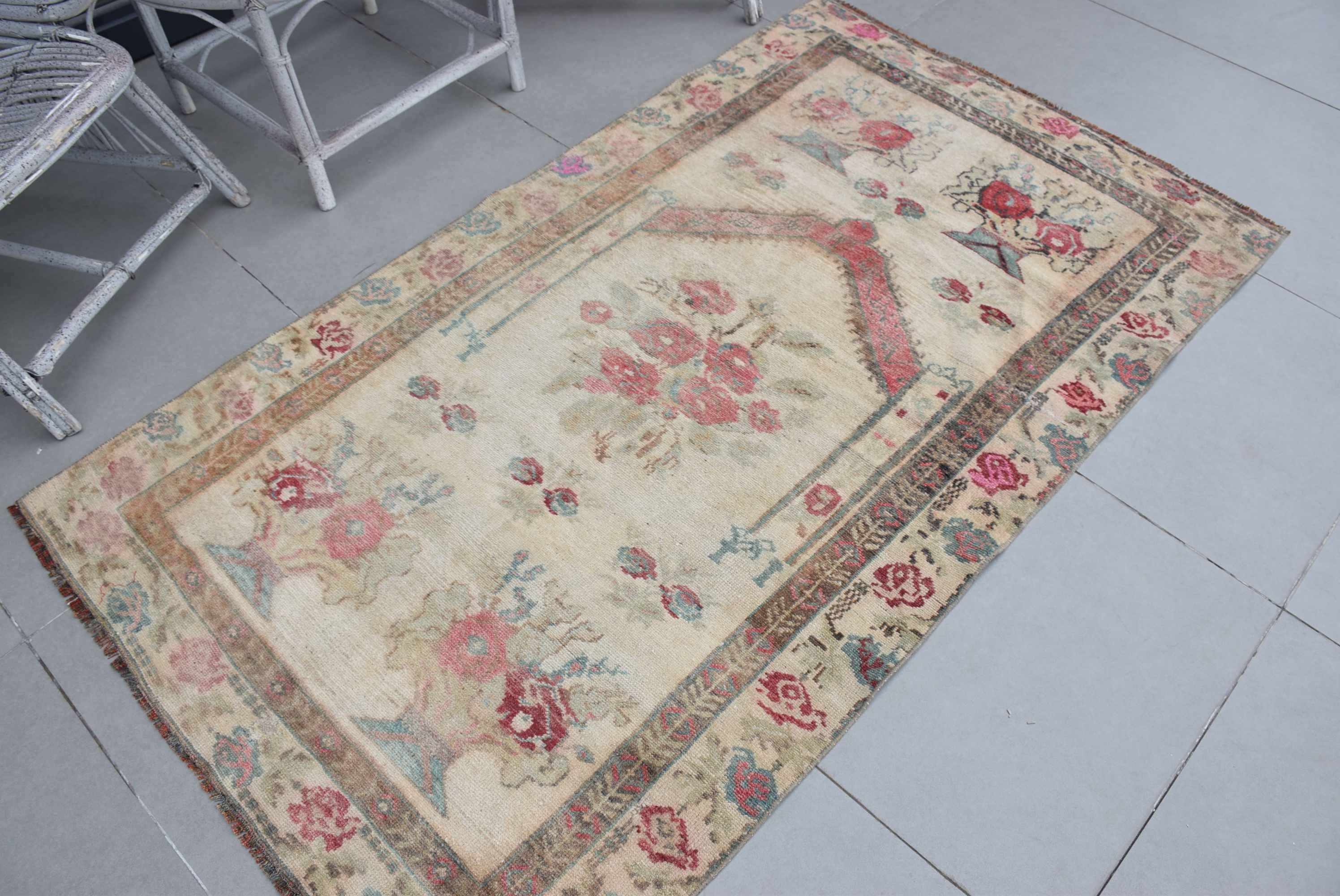 Home Decor Rug, Kitchen Rug, Rugs for Bedroom, Turkish Rugs, Entry Rugs, Beige Oriental Rug, Wool Rugs, Vintage Rug, 3.4x6.1 ft Accent Rug