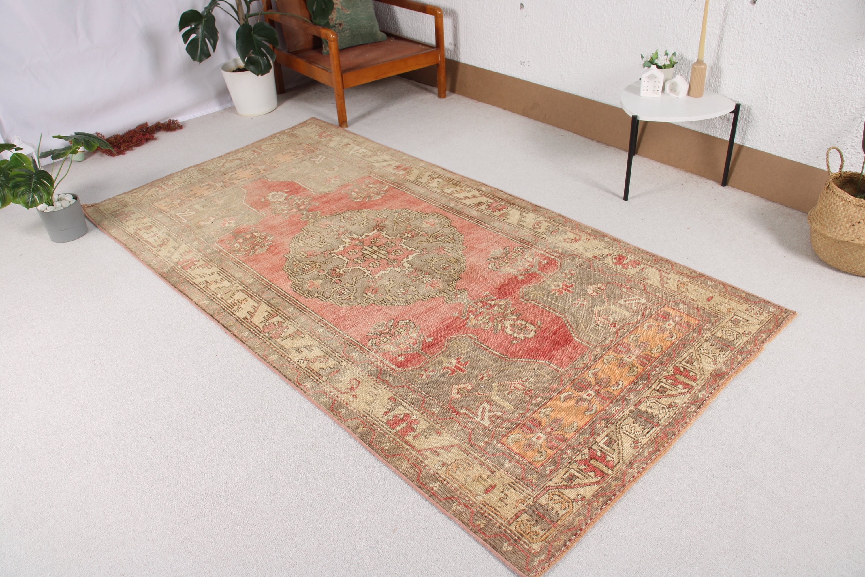 Oushak Area Rug, 4.2x8.2 ft Area Rug, Nursery Rug, Red Oriental Rug, Handwoven Rugs, Vintage Rugs, Cool Rug, Turkish Rug, Rugs for Bedroom